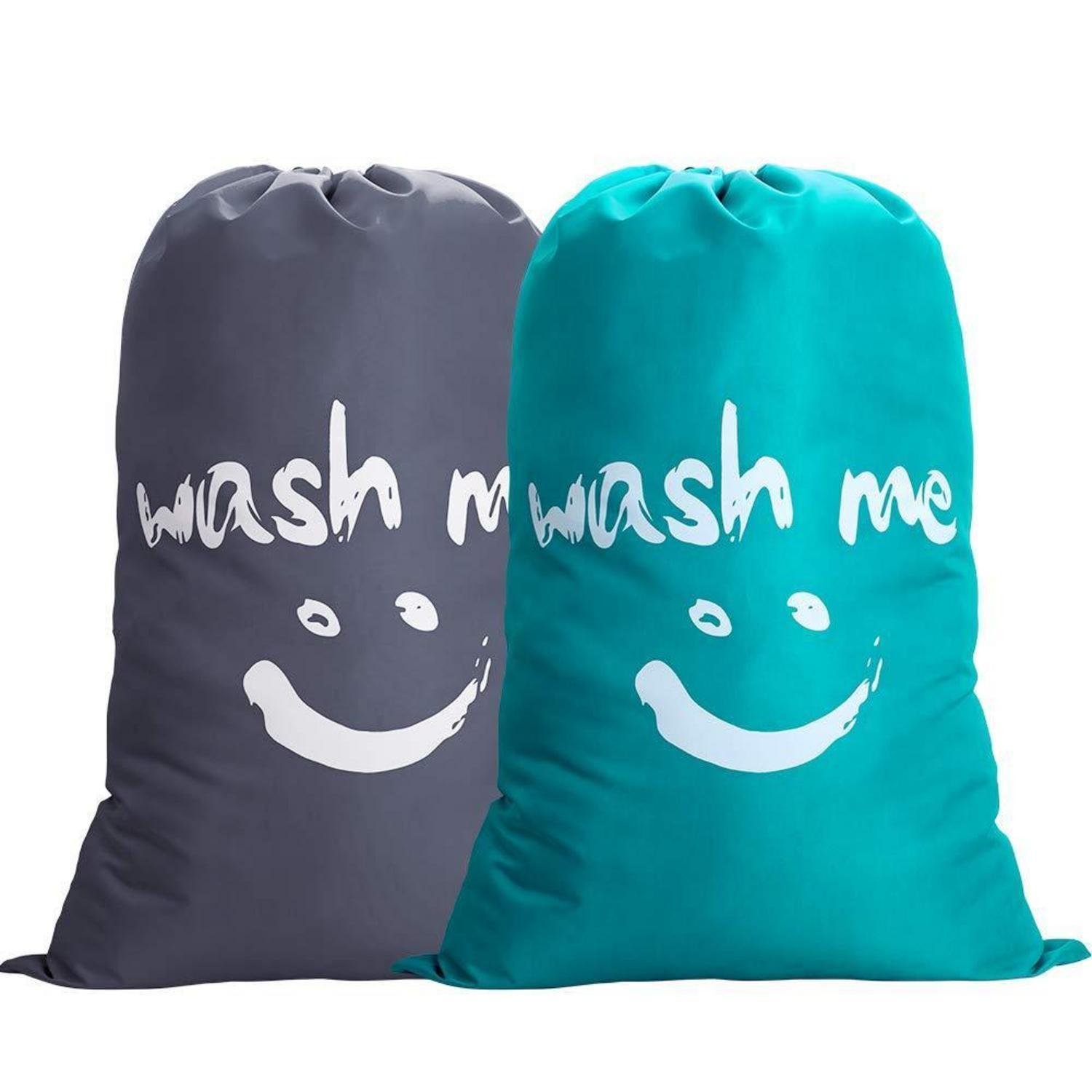 2er Pack Wäschesäcke 120l Groß Faltbar Für Reise Und Haushalt Grau/blau