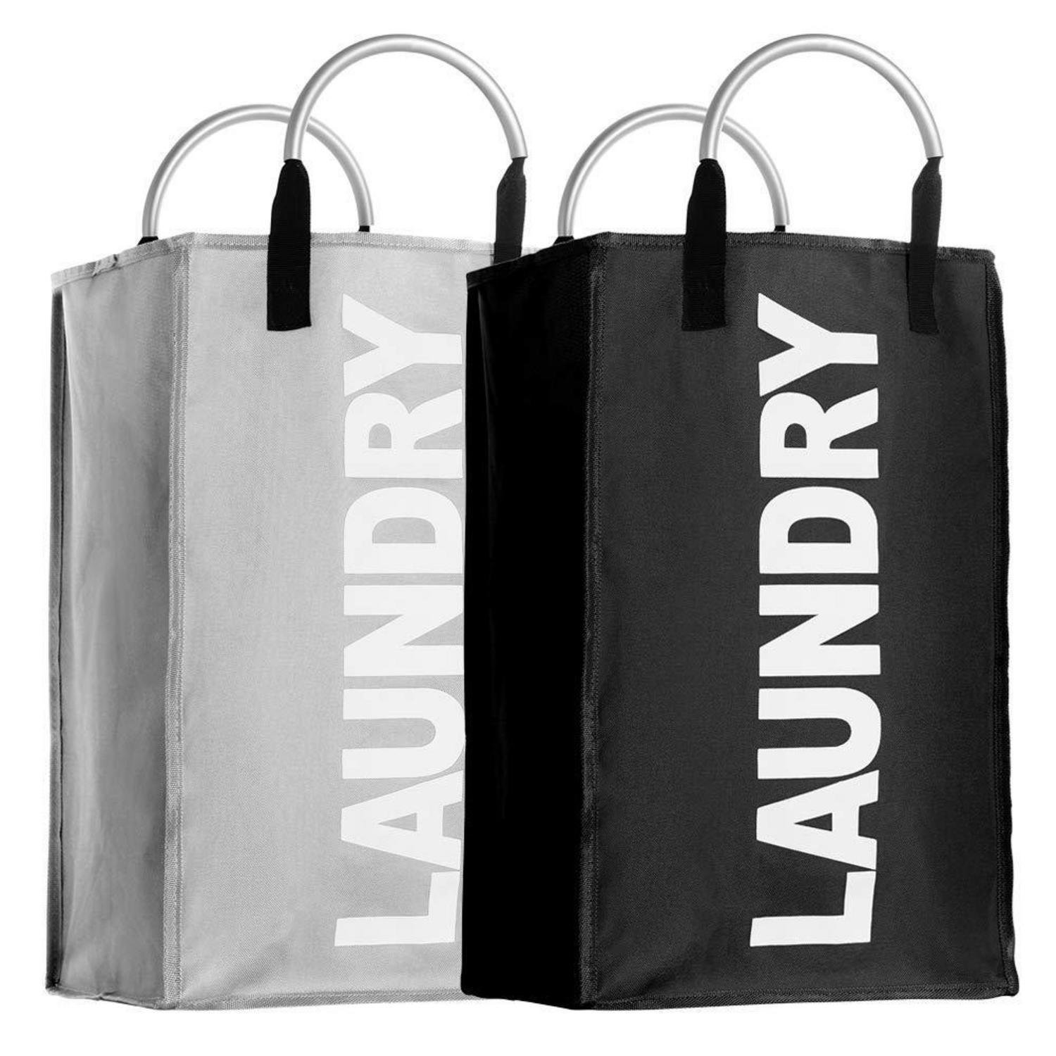 2er Set Faltbare Wäschekörbe 35l, 600d Oxford, Grau + Schwarz