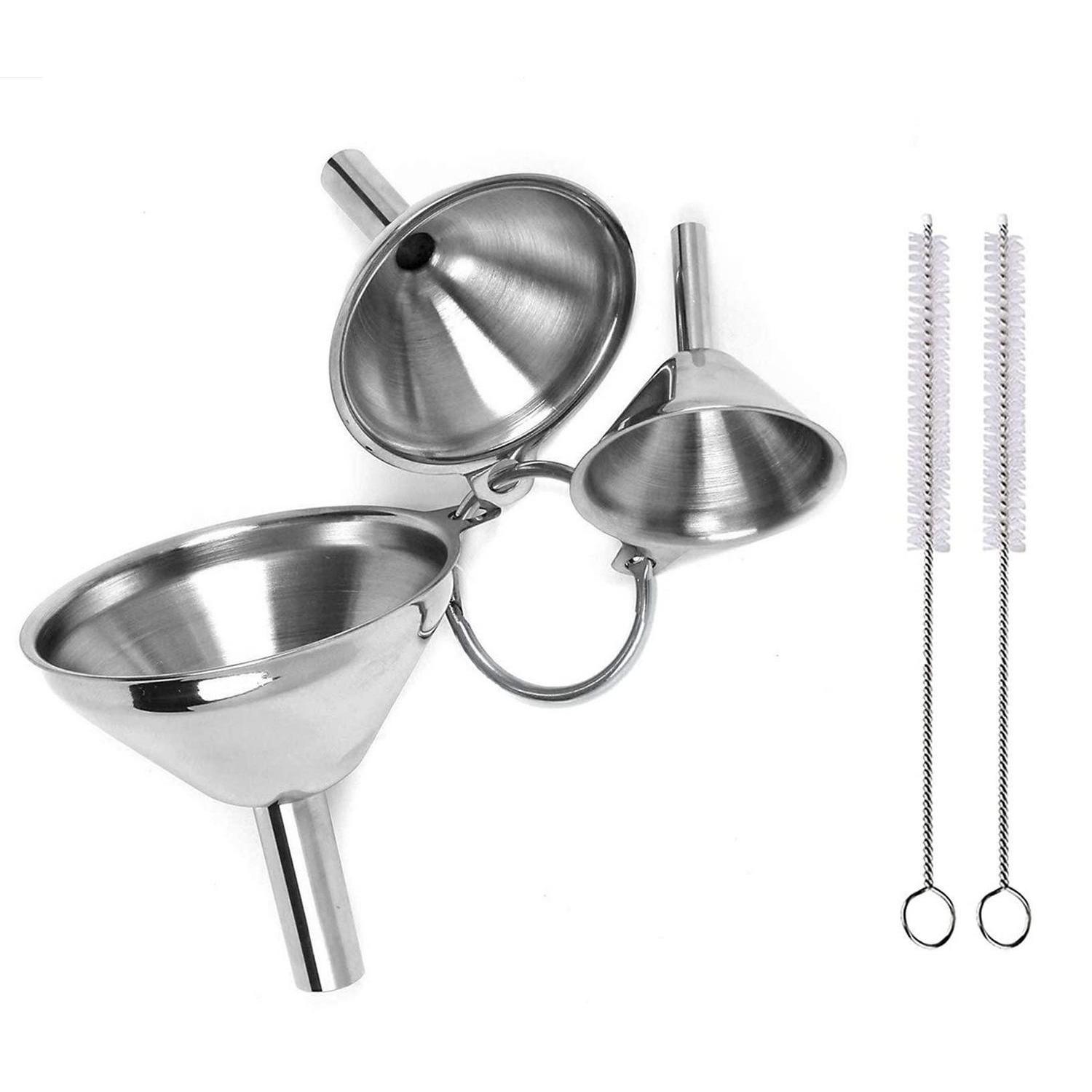 Edelstahl Trichter Set 3 Stück Mit Reinigungsbürsten, Stapelbar, Für Flüssigkeiten & Pulver