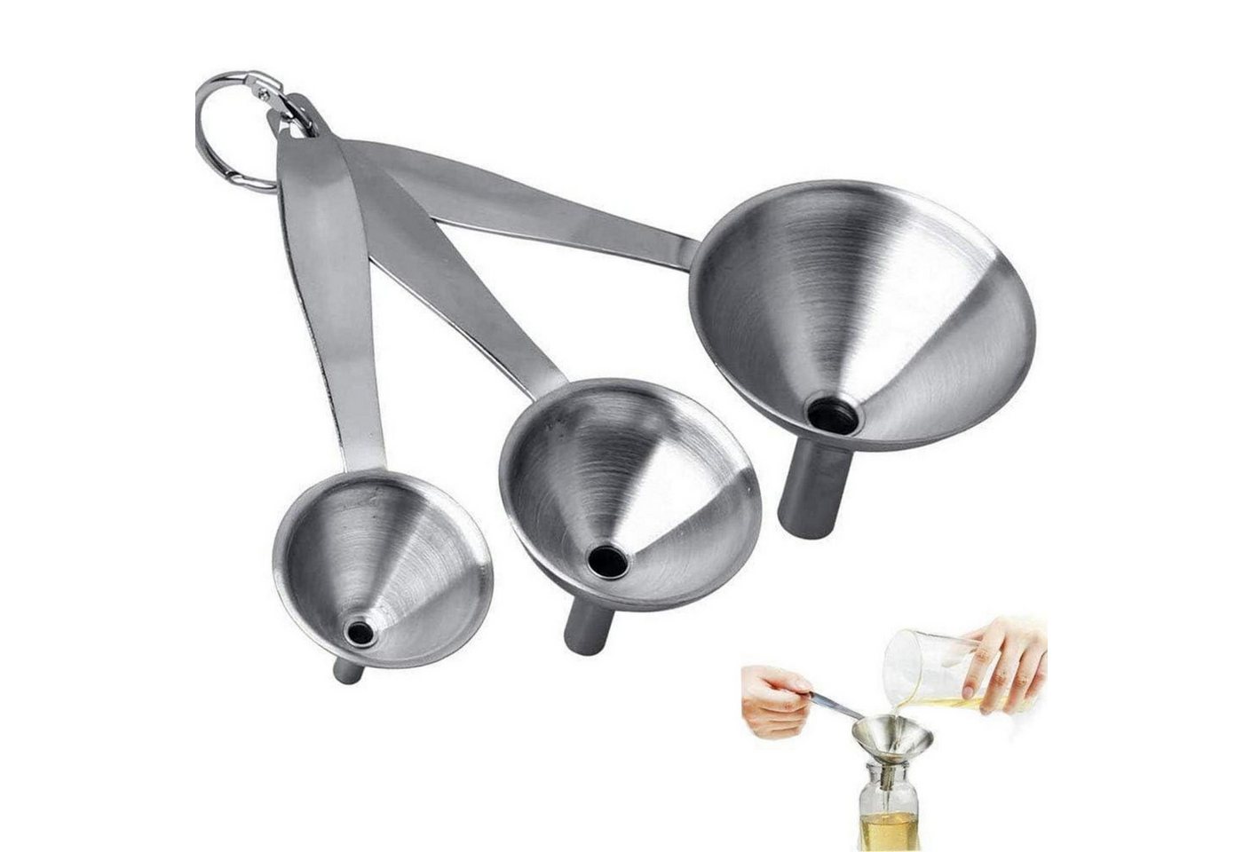 3er Set Edelstahl-küchentrichter Für Pulver & Flüssigkeiten, Rostfrei