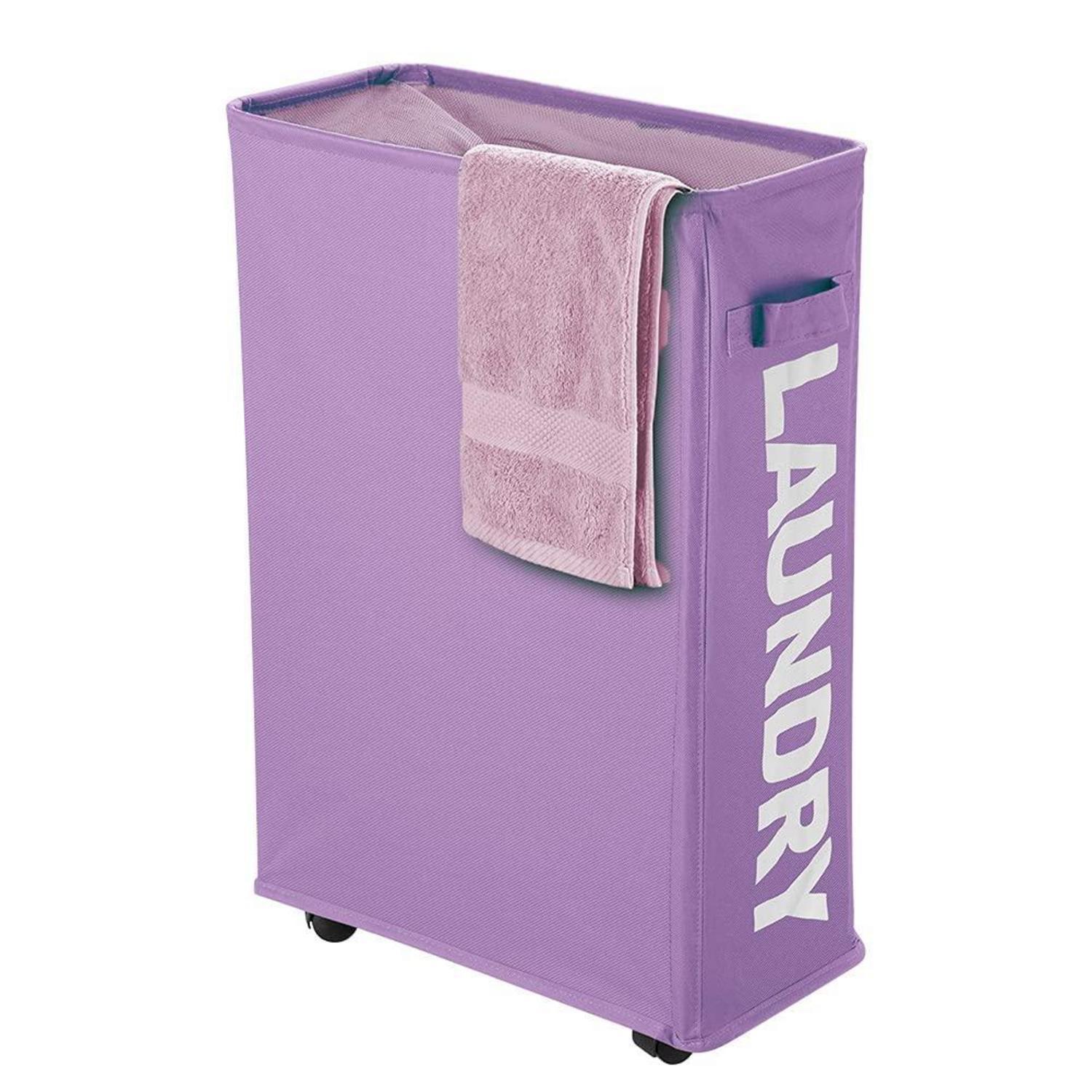 40l Wäschekorb Faltbar Mit Rädern, Schmal, Violett