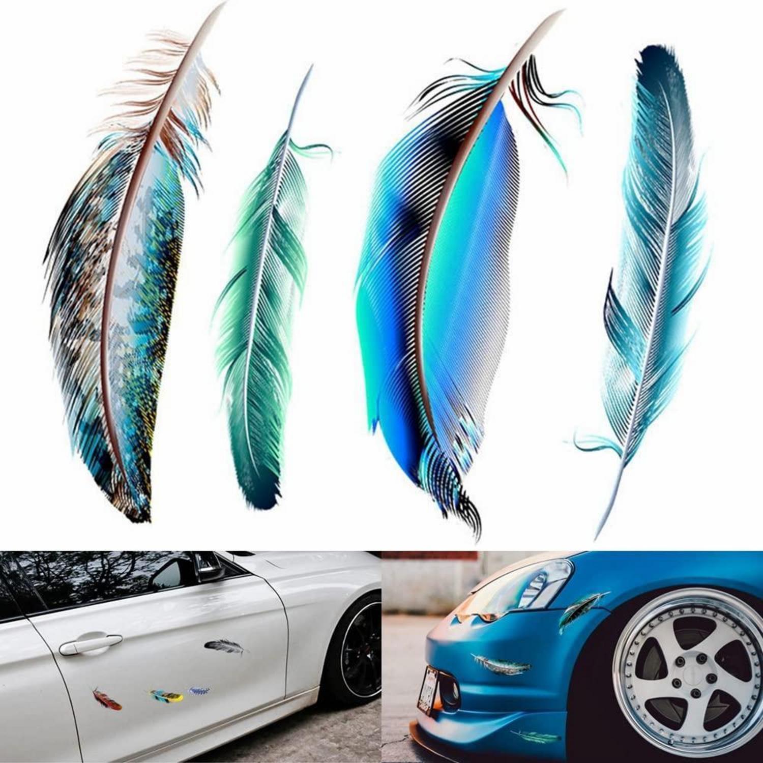 4er Set Feder Autoaufkleber 3d Cartoon Pvc Wasserdicht Für Auto, Helm, Laptop