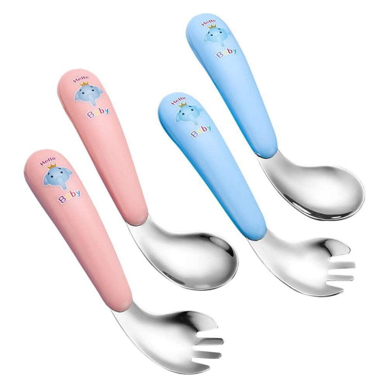 Baby Besteckset 4tlg. Edelstahl Löffel Gabel Elefantenmuster Für Kleinkinder