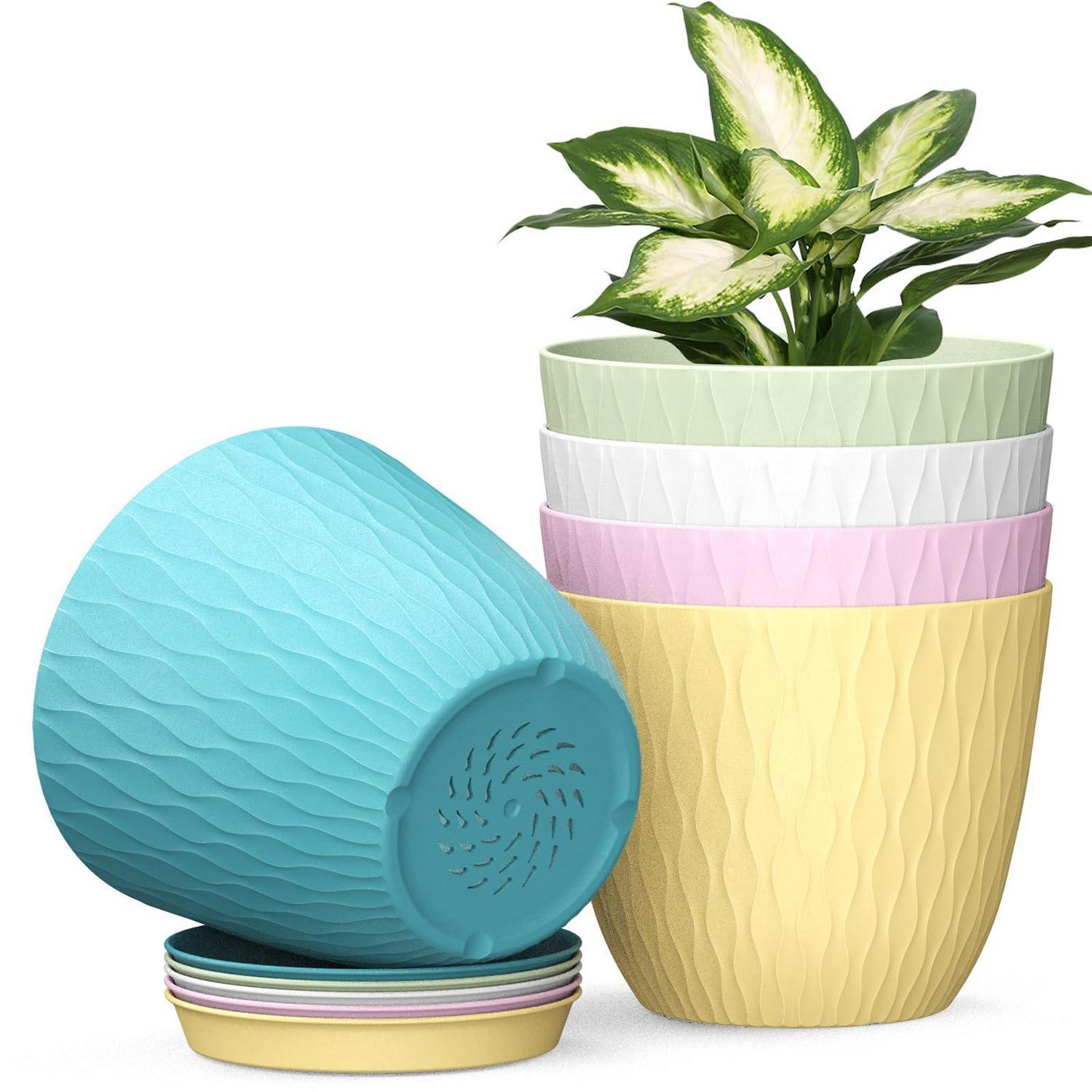 5er Set Blumentöpfe Mit Bewässerungssystem, 15.3cm Pflanztopf Mit Untersetzer, Für Innen & Außen