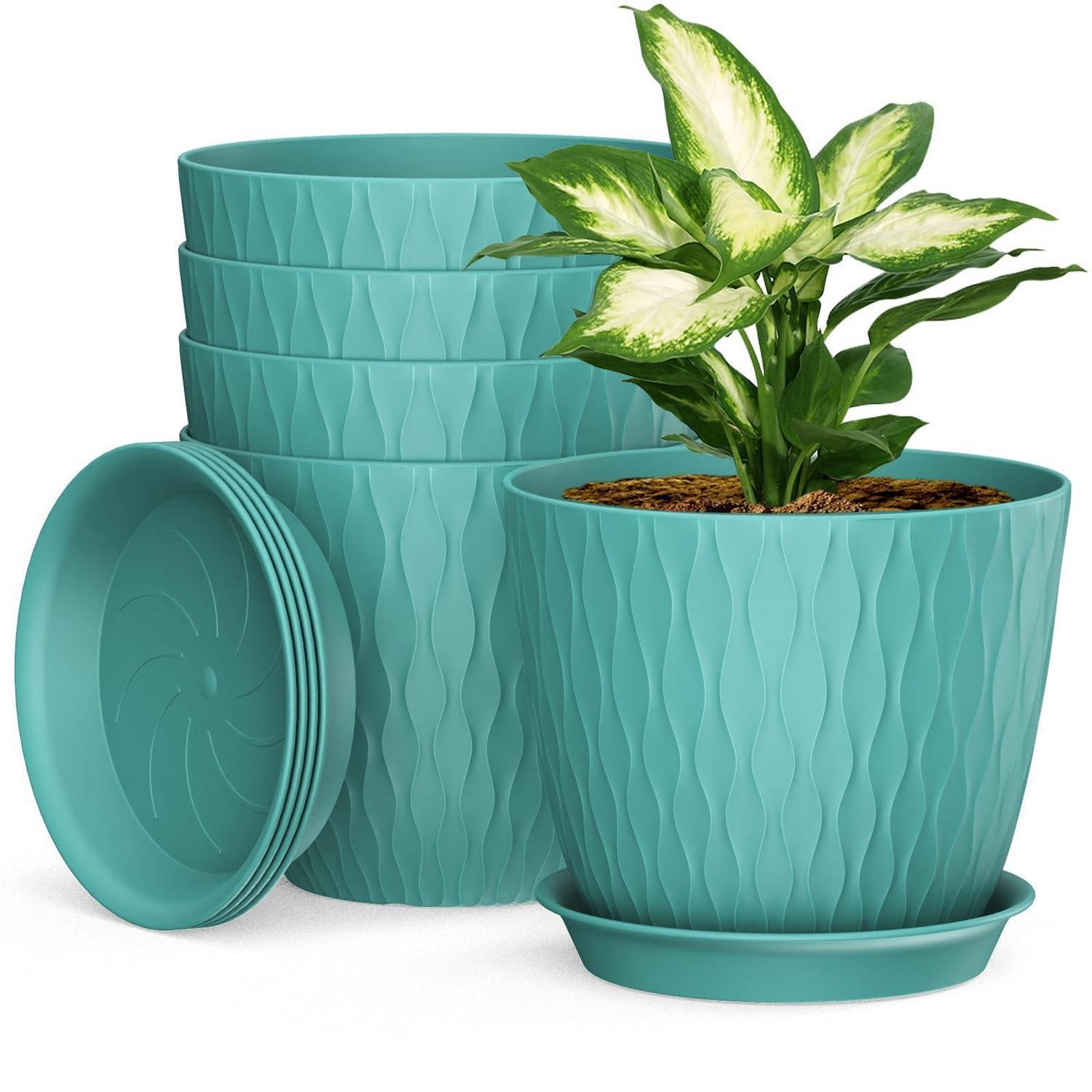 5er Set Blumentöpfe Mit Bewässerungssystem 20,3cm Dunkelgrün