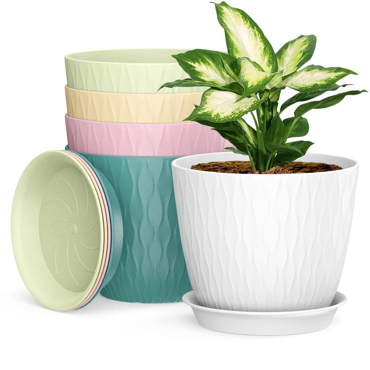 5er Set Blumentöpfe Mit Bewässerungssystem, 17.8cm, Inkl. Untersetzer, Für Innen & Außen