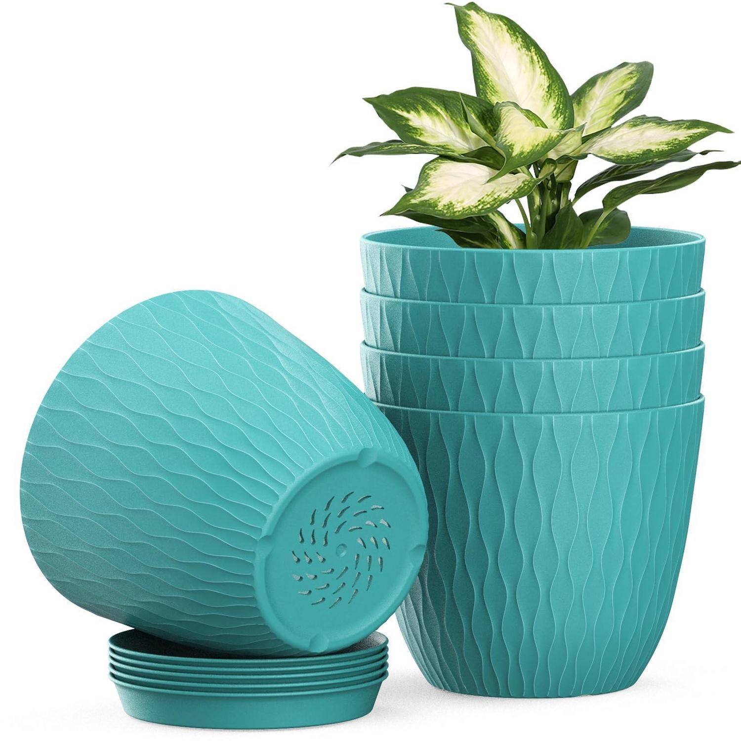 5er Set Blumentöpfe Mit Bewässerungssystem 15.3cm Dunkelgrün