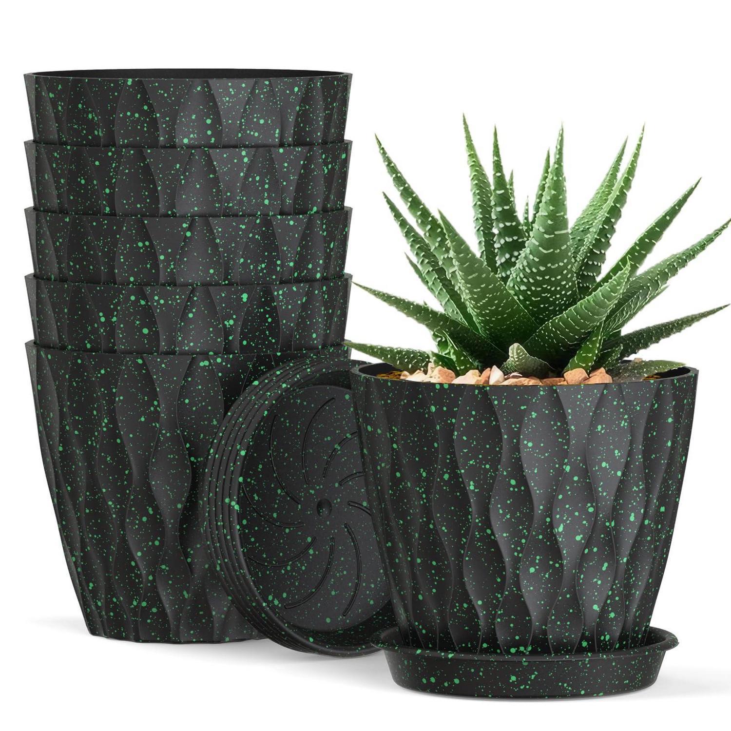 6er Blumentopf Set 12cm Mit Untersetzer, Waffelmuster, Drainagelöcher, Für Zimmer- & Balkonpflanzen