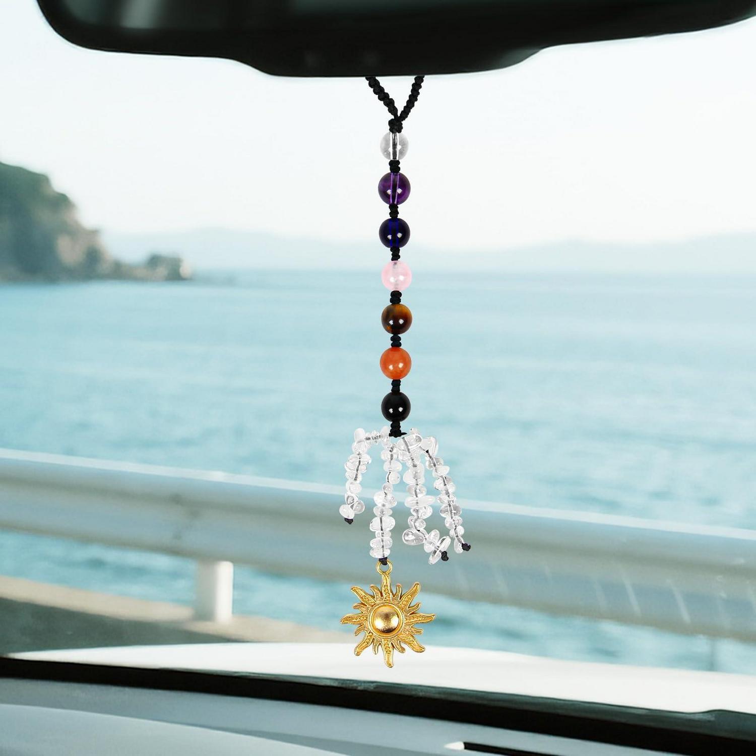 7 Chakra Kristallperlen Autoanhänger Mit Sonnendekor