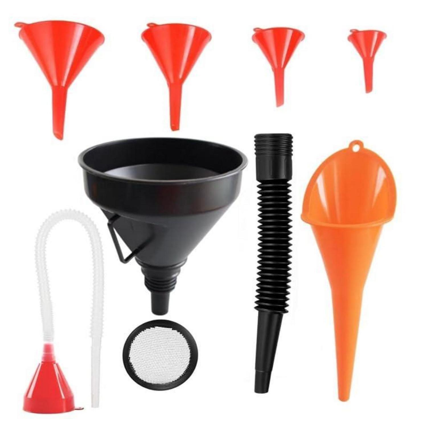Einfülltrichter Set 7-teilig, Flexibel, Rechtwinklig, Mit Filter, Für Auto & Küche