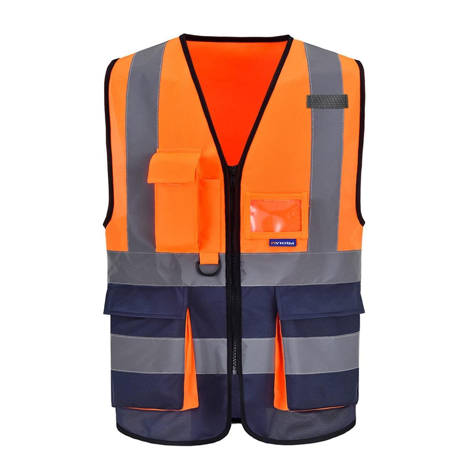 Warnweste Mit Reflektorstreifen, Reißverschluss Und Taschen, Orange/marine