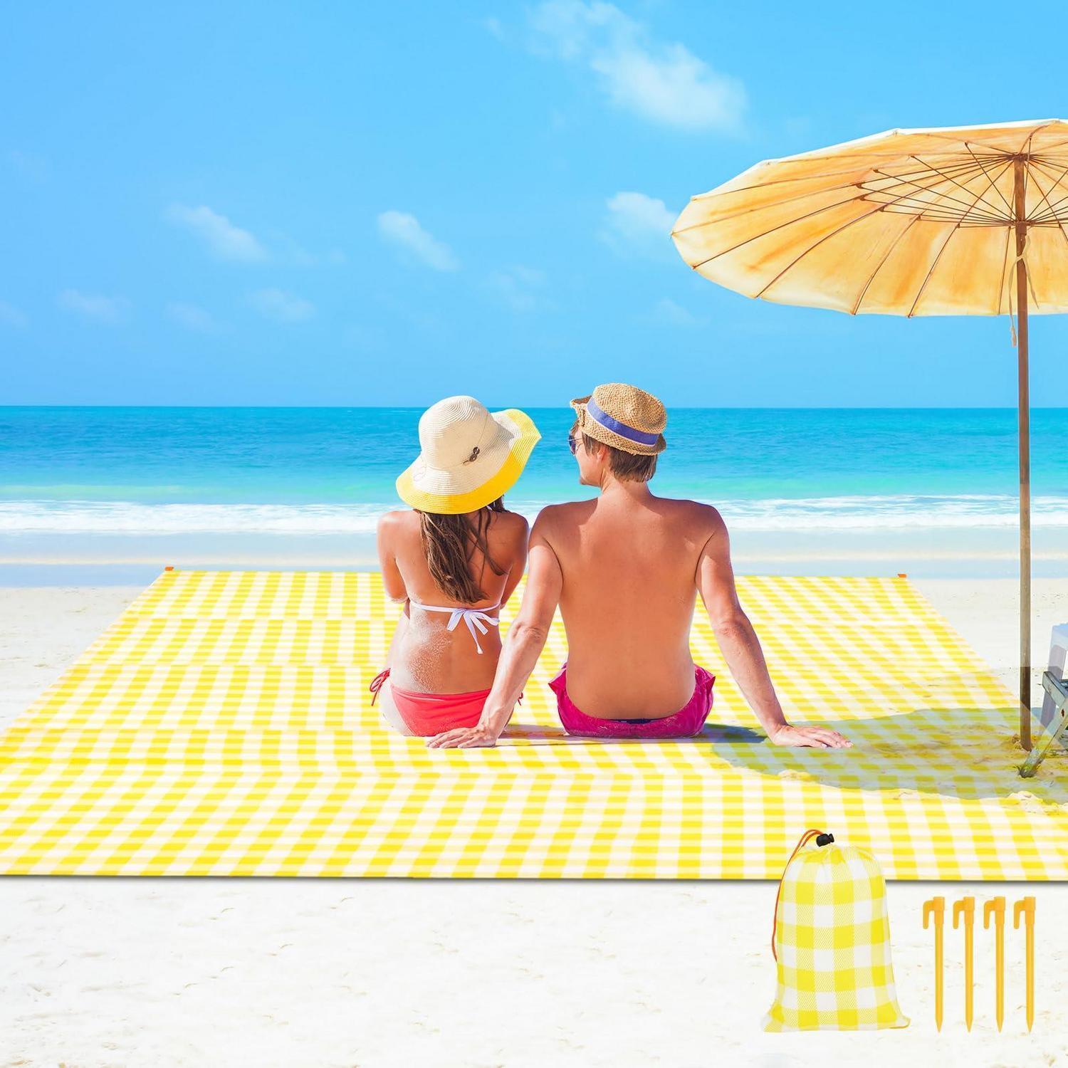 Strandmatte 140x200cm, Sandabweisend, Wasserdicht, Mit Befestigungsecken