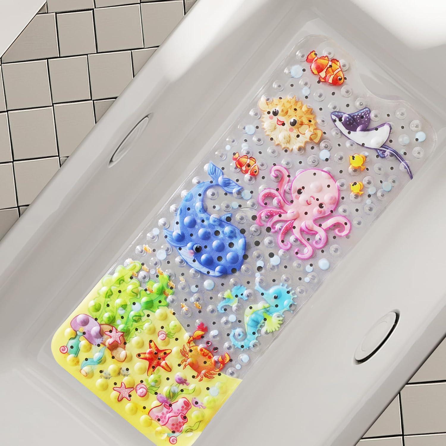 Antirutschmatte Badewanne Kinder, 100x40cm, Bpa-frei, Maschinenwaschbar, Cartoon-design