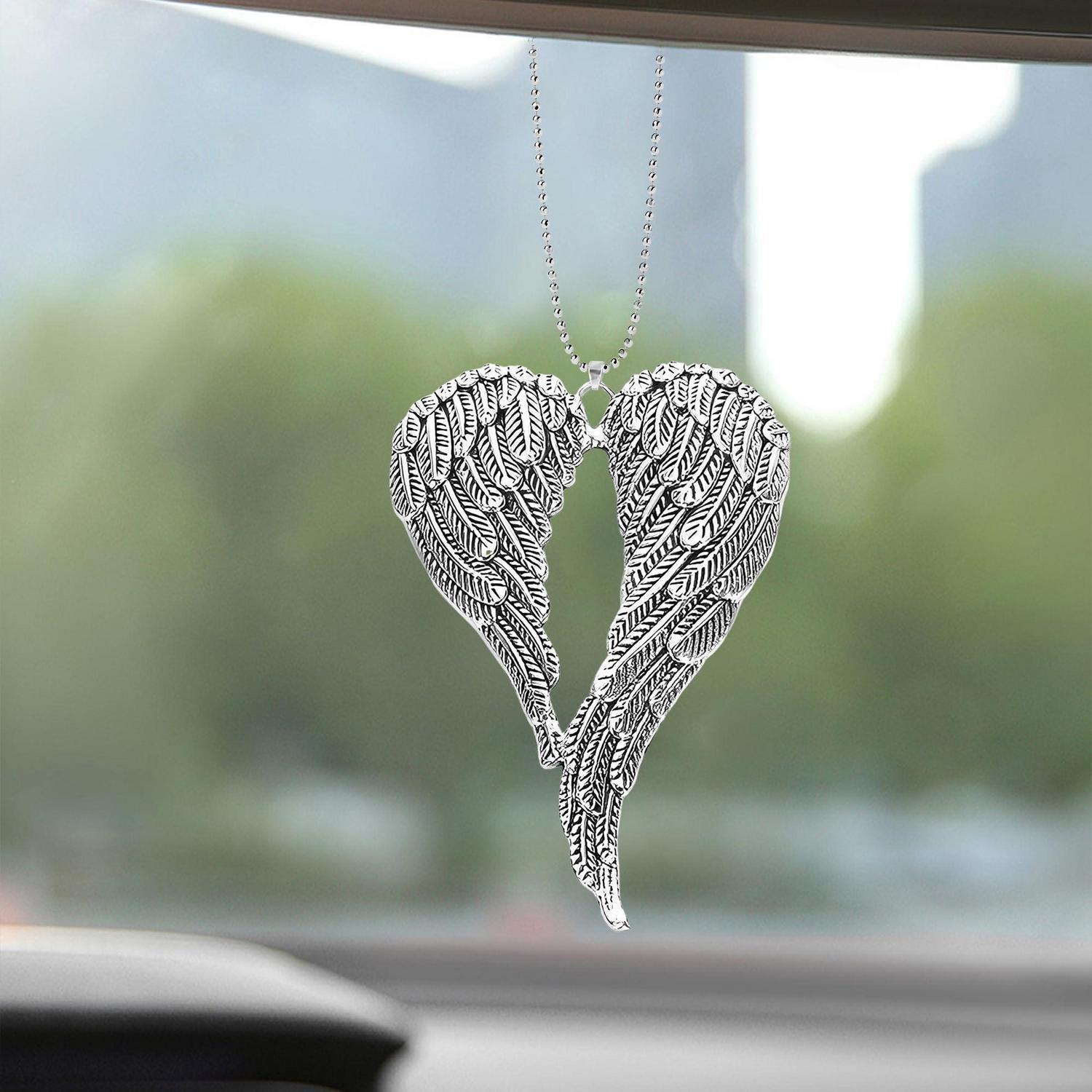 Rückspiegel Anhänger Engelsflügel Silber, Auto Deko Innenraum, Schutzengel Ornament