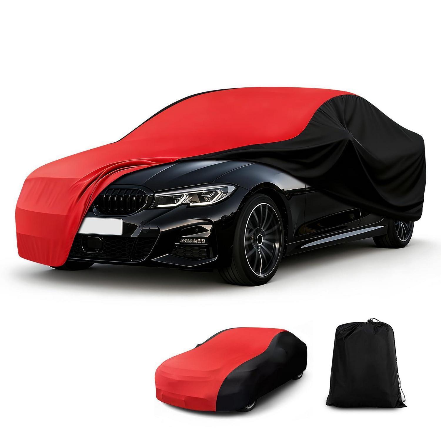 Autoabdeckung Indoor Stretch Staubdicht Für Limousine, Suv, Sportwagen Xl Rot/schwarz