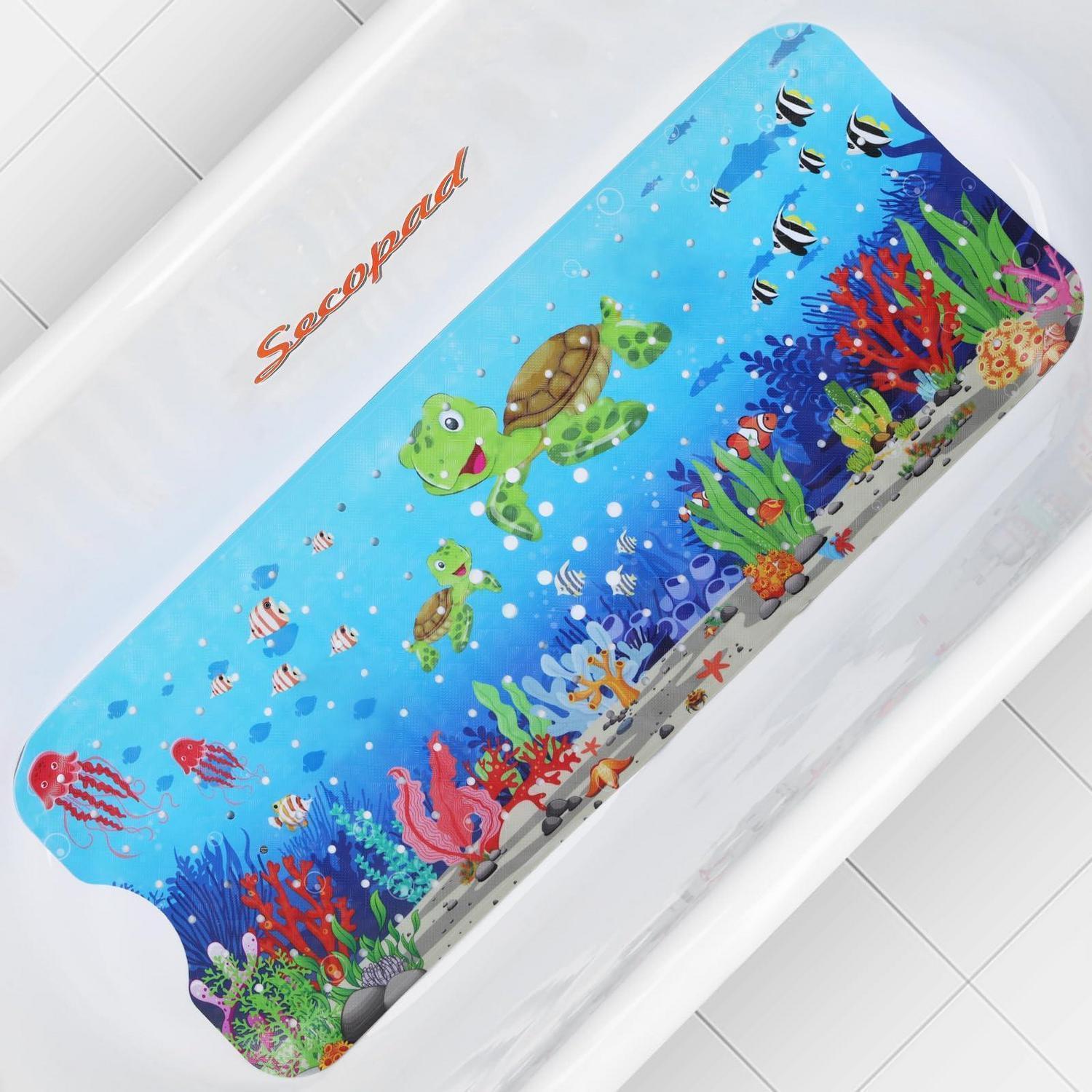 Badewannenmatte Kinder 100x40cm, Cartoon Schildkröte, Antirutsch Mit Saugnäpfen, Bpa-frei