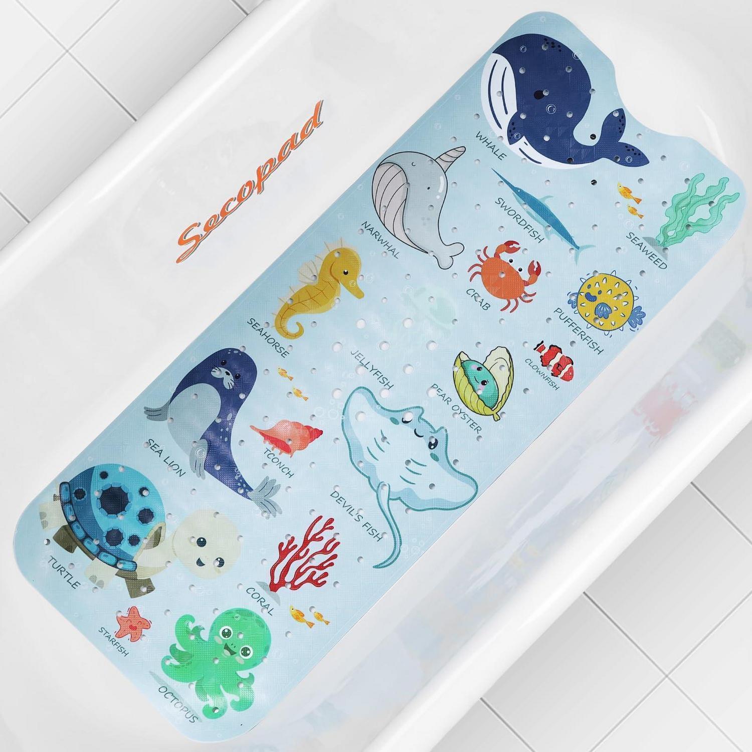 Badewannenmatte Kinder Rutschfest 100x40 Cm Mit Saugnäpfen, Cartoon Meeresmotive, Bpa-frei