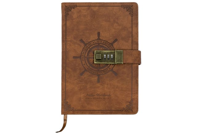HMF TB1-RUD-A5-19 Notizbuch mit Schloss Tagebuch Kunstleder A5 Ruder Braun