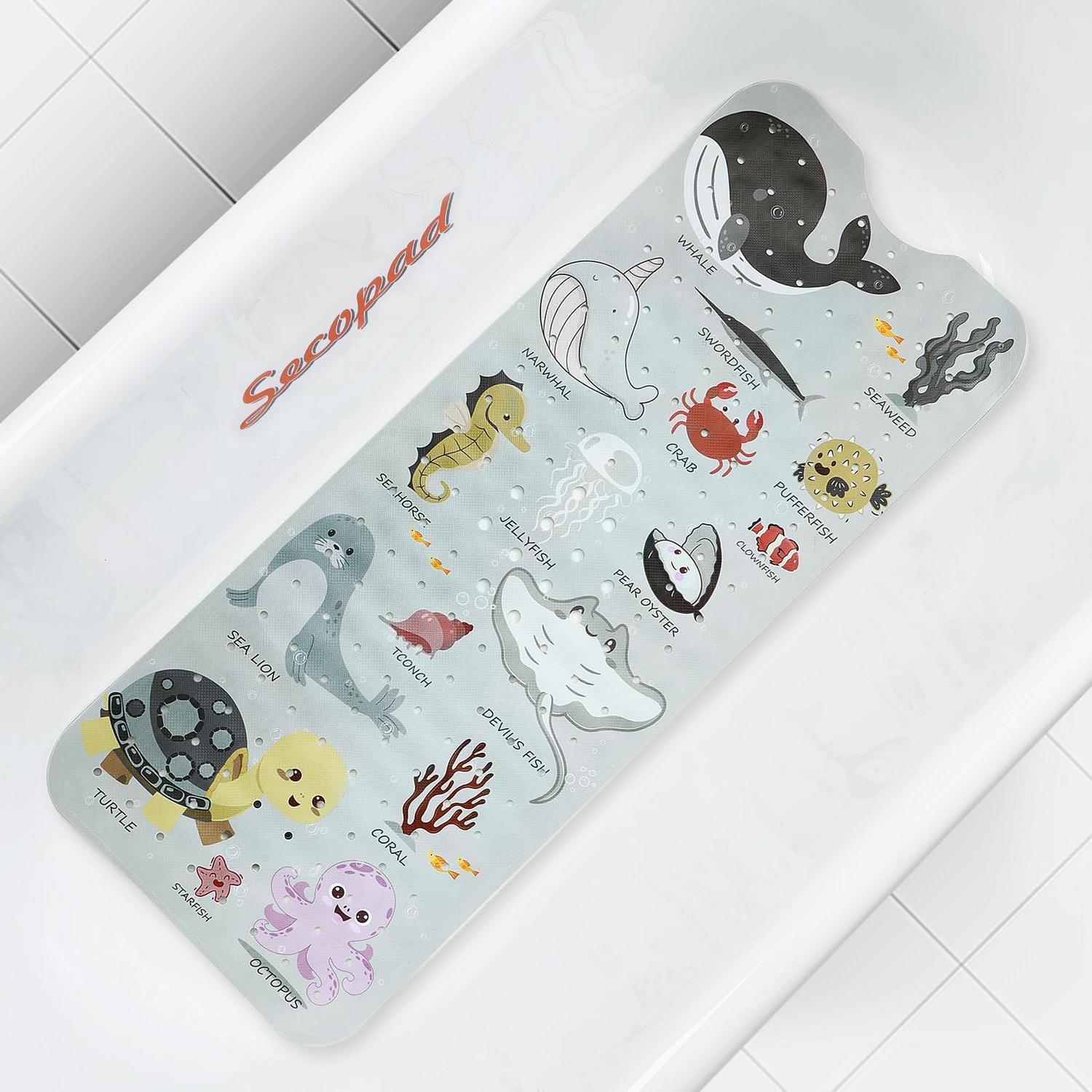 Badewannenmatte Kinder Rutschfest 100x40cm Mit Saugnäpfen, Bpa-frei, Maschinenwaschbar, Meerestiere-design