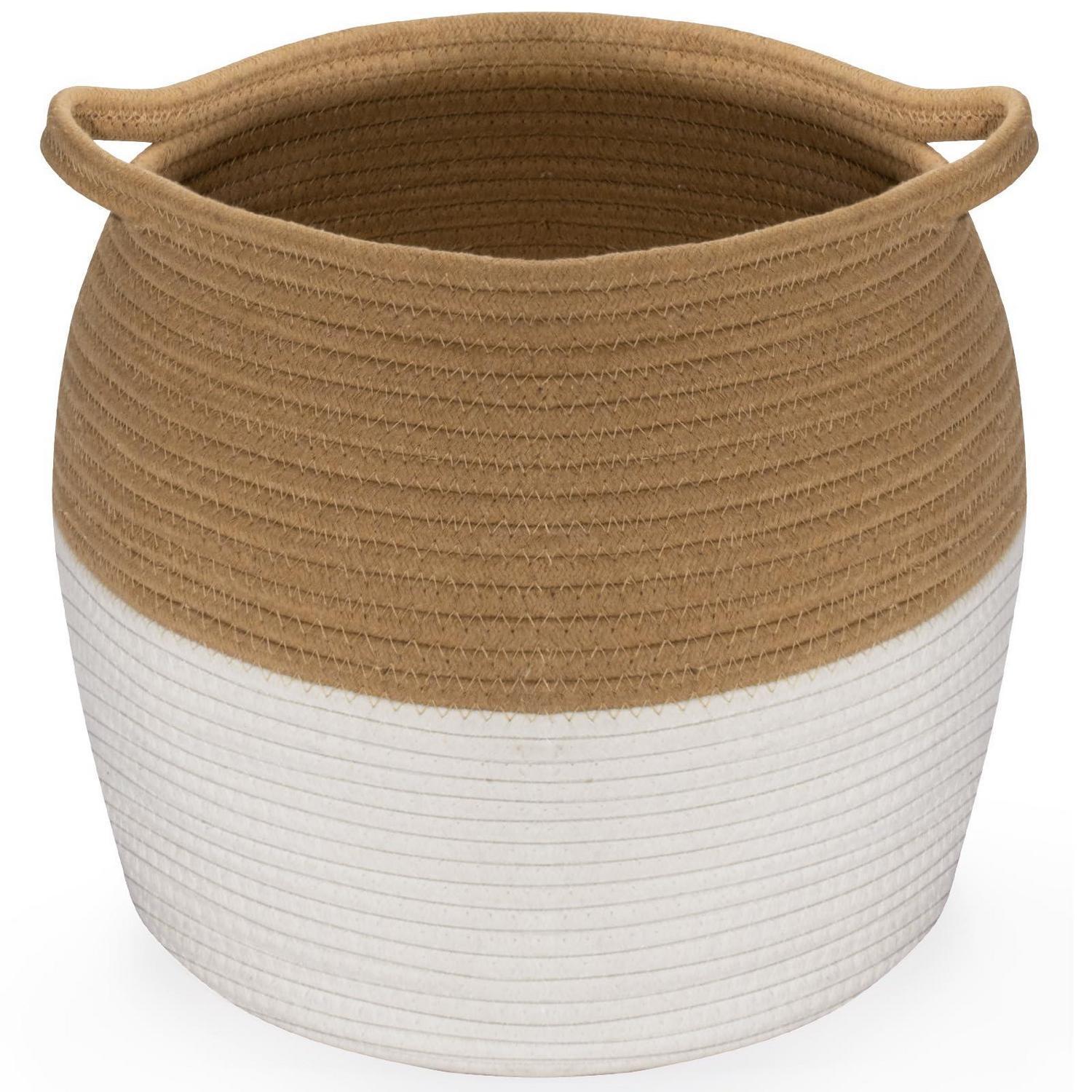 Geflochtener Baumwollseilkorb Mit Griffen, 26l, 30x30cm, Jute+weiß