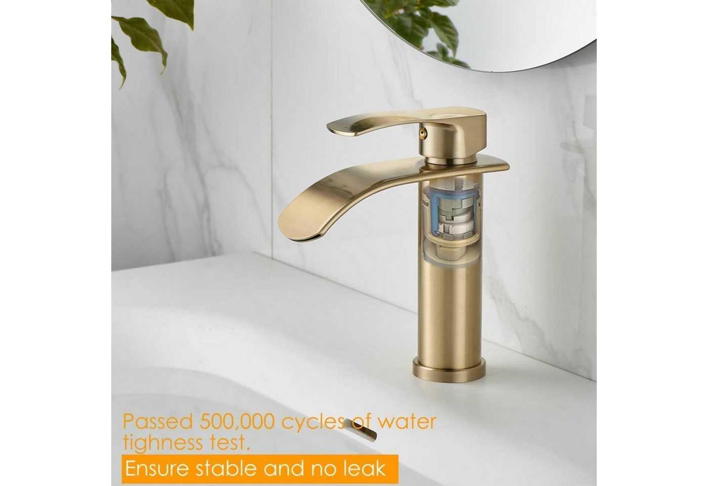 Einhebel Waschtischarmatur Wasserfall Gebürstetes Gold G3/8" Kalt-warmwasseranschluss Bild 5