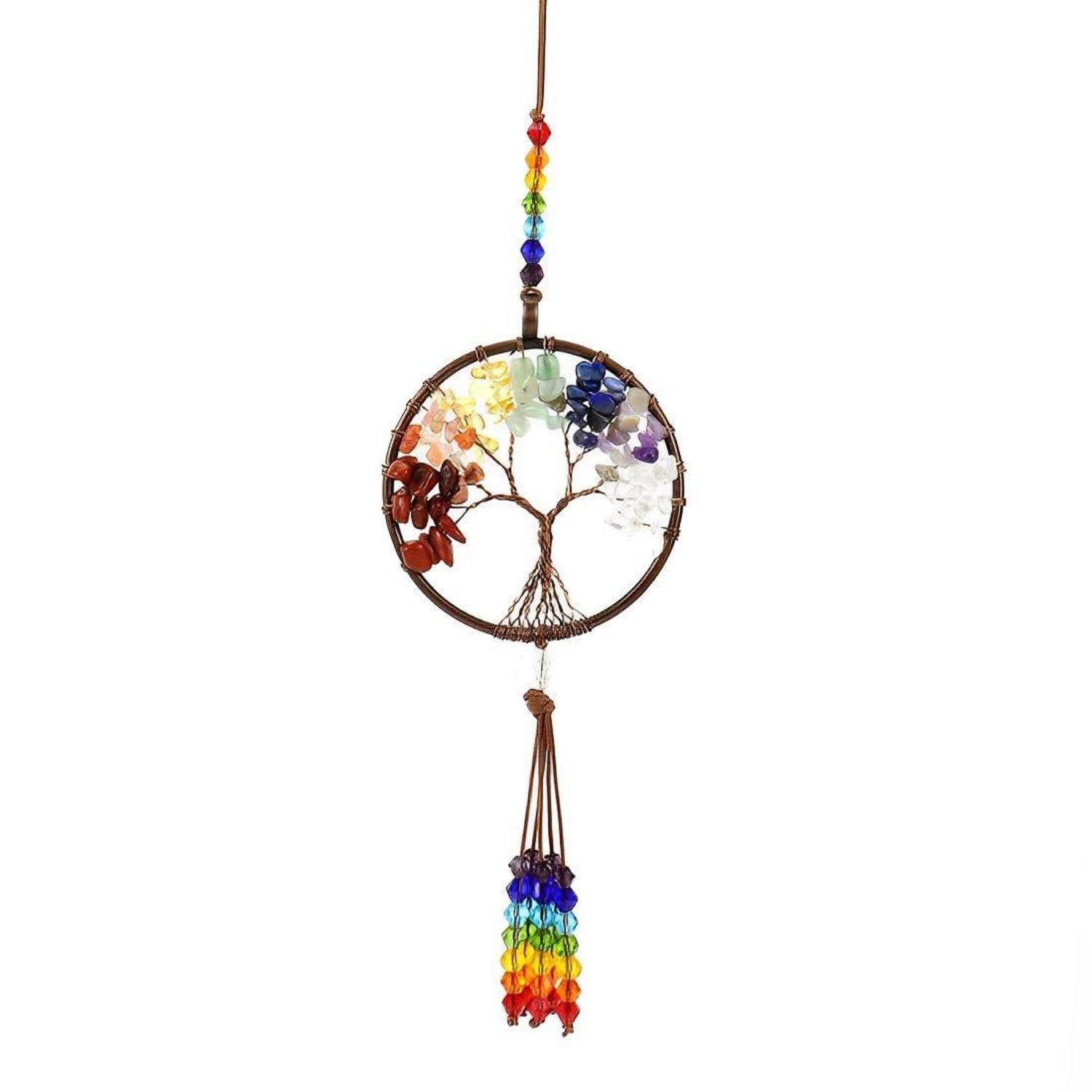 Lebensbaum Autoanhänger Mit 7 Chakra Heilkristallen, Feng Shui Glücksbringer