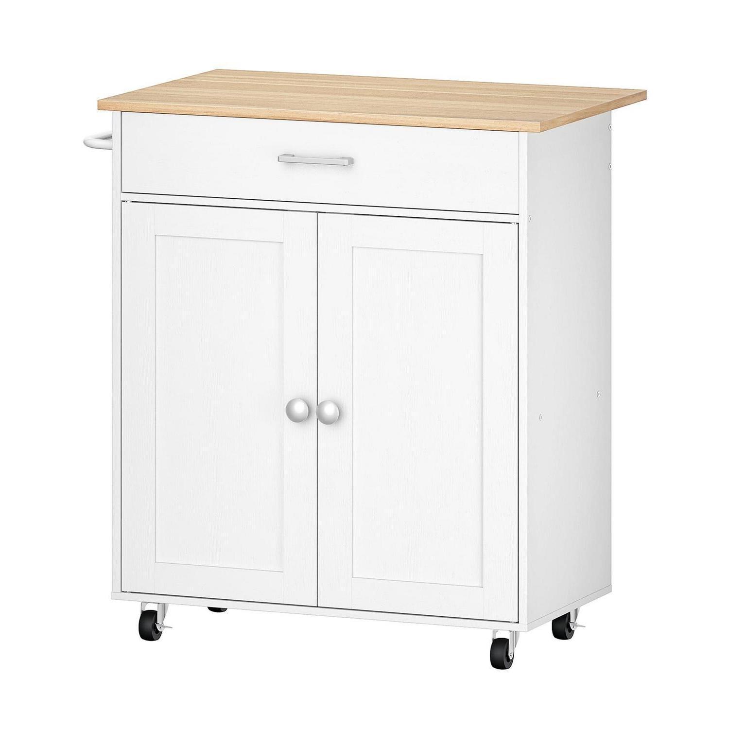 Kücheninsel Mit Rollen, Ausziehbarer Arbeitsplatte, Viel Stauraum, Weiß-natur