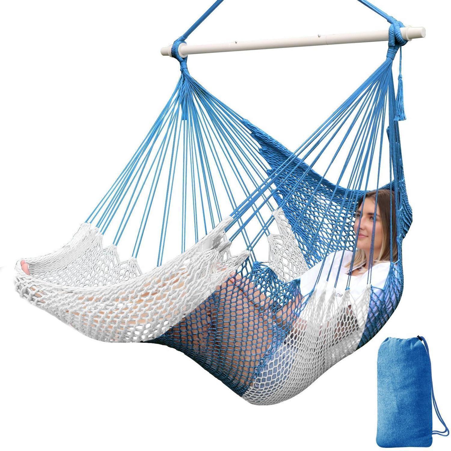 Hängesessel Baumwollnetz Handgestrickt, Weich, Dehnbar, Blau/weiß, 240x80cm