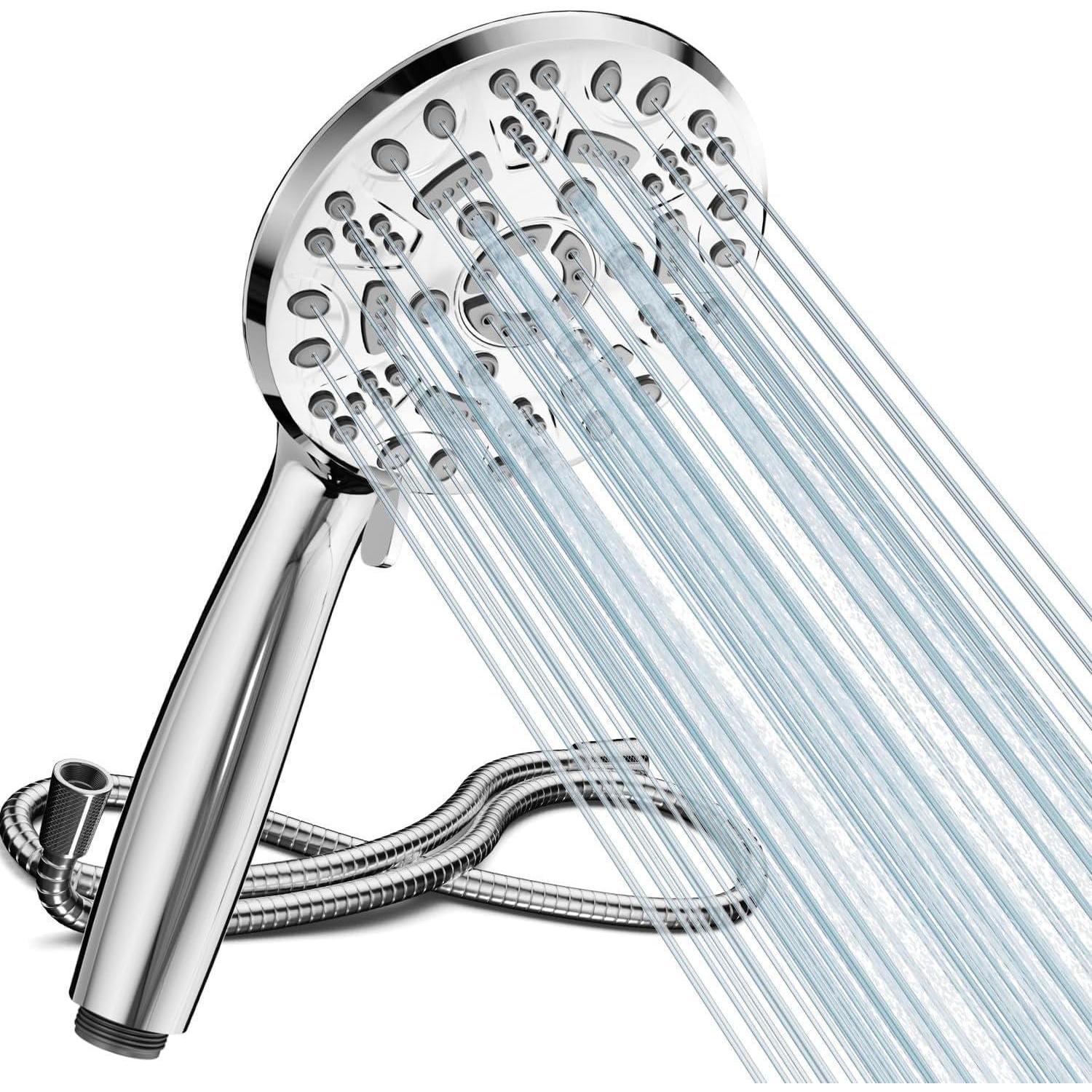 Handbrause Mit Schlauch, 8 Strahlarten, Hochdruck, Wassersparend, Chrom