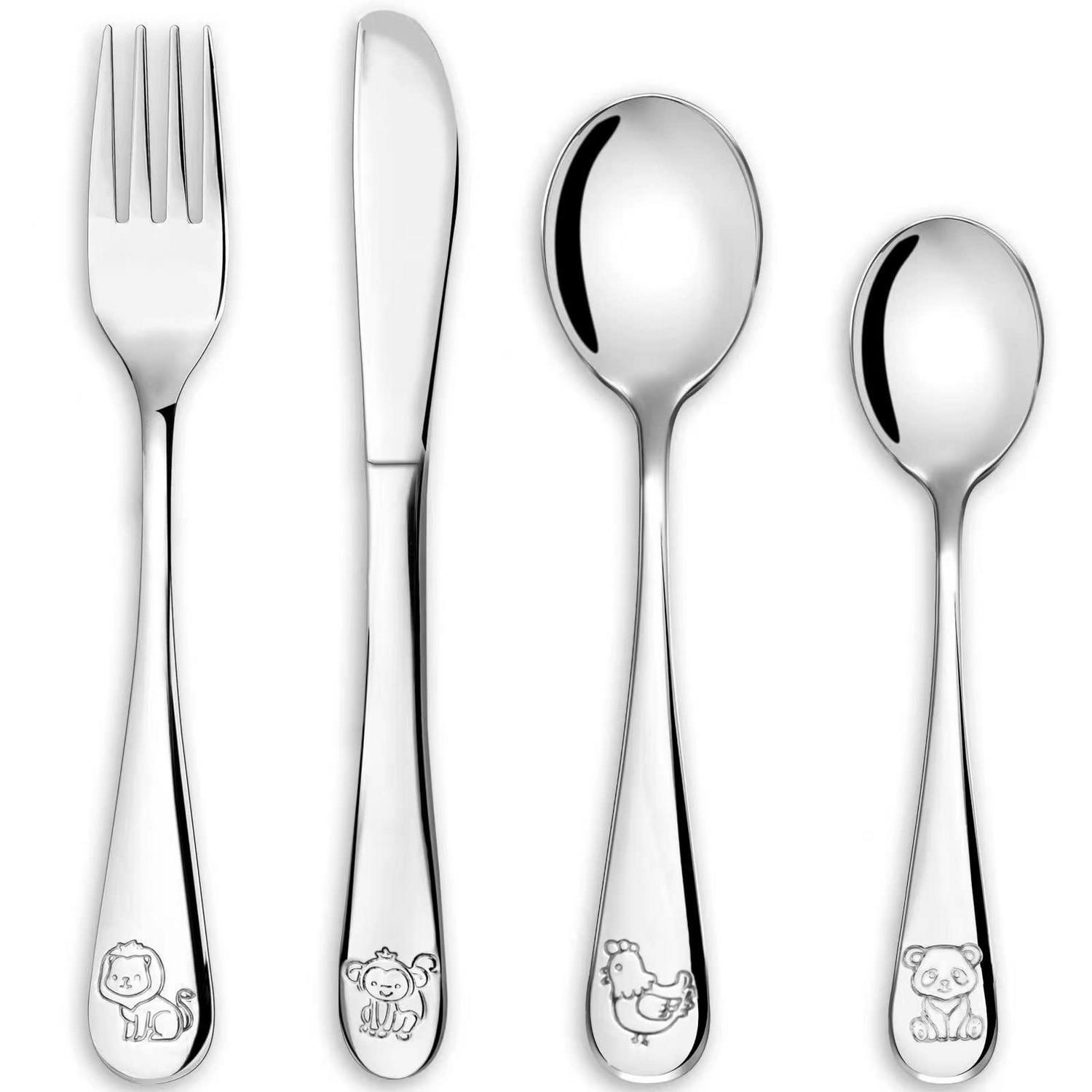 Kinderbesteck Set 4-teilig Edelstahl Tiere Ab 3 Jahre Spülmaschinengeeignet Geschenk