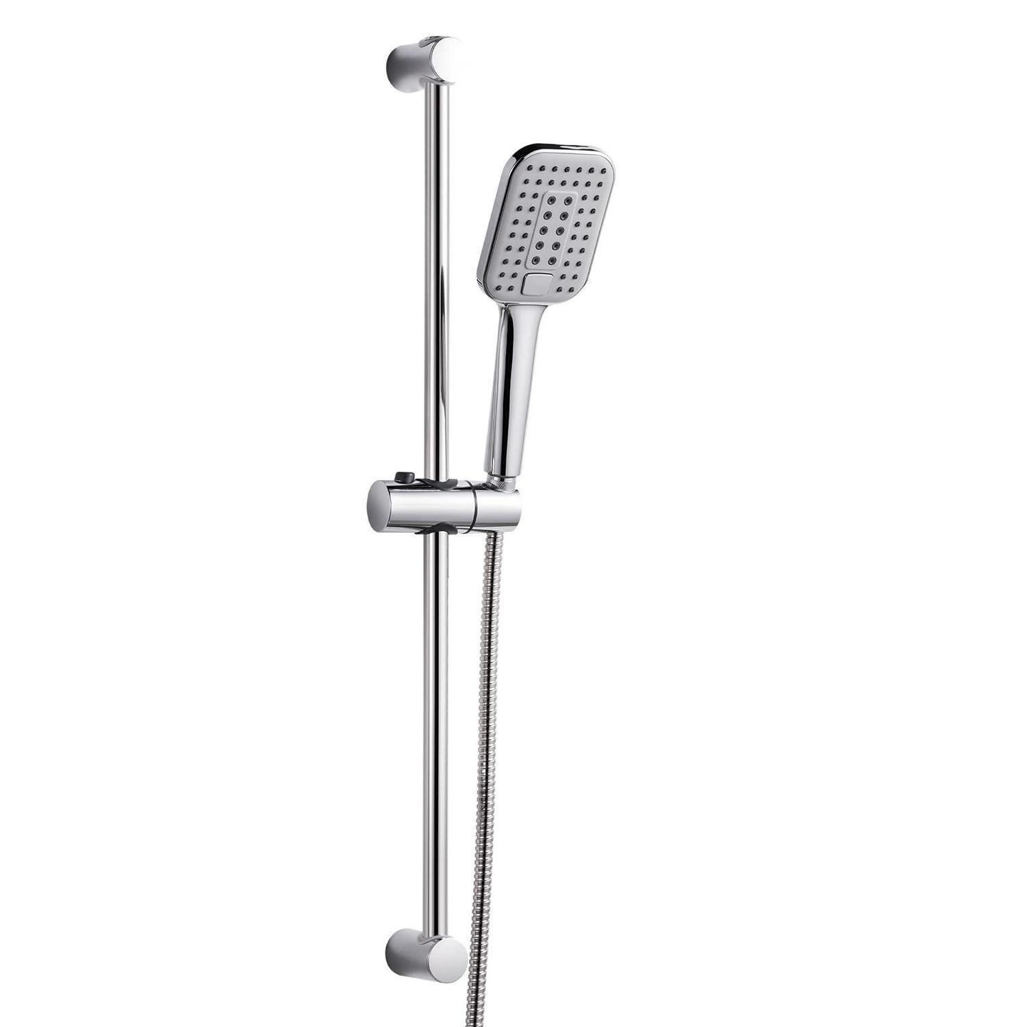 Duschset Mit 3 Strahlarten, 70cm Duschstange, Verstellbar, Quadratisch, Chrom