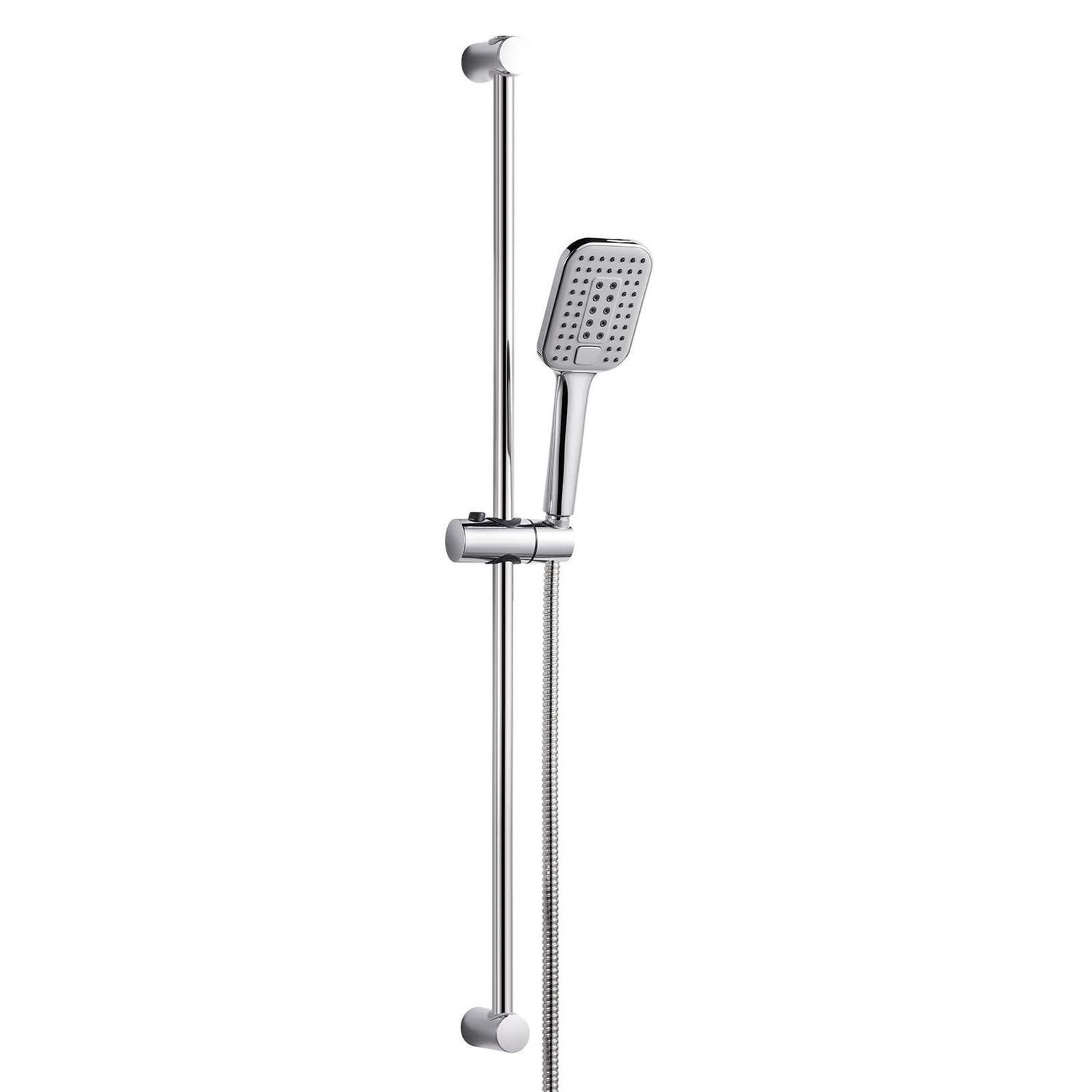 Duschset Mit 3 Strahlarten, 90cm Duschstange, Höhenverstellbar, Quadratisch, Chrom
