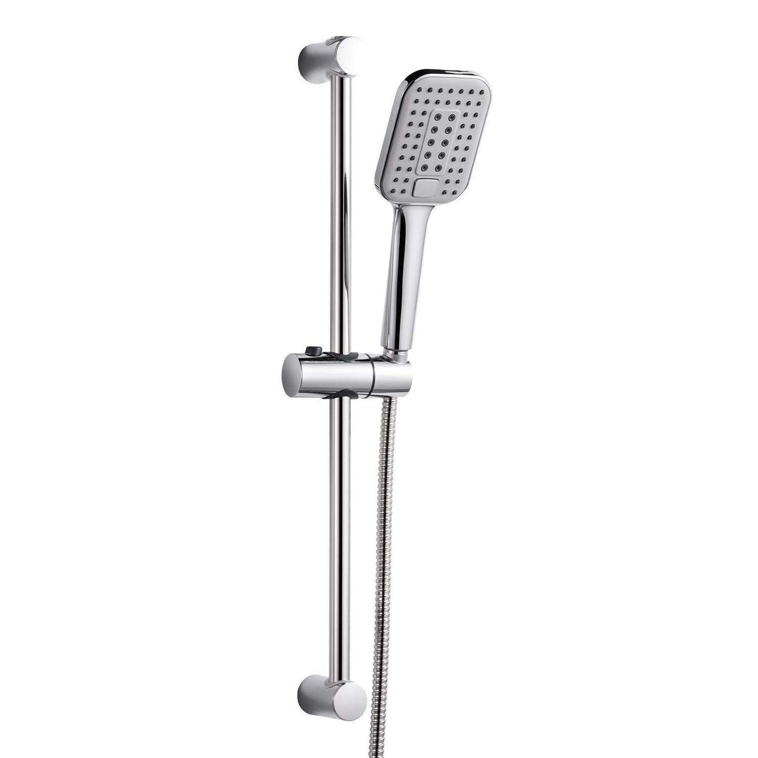 Duschset Mit 3 Strahlarten, 60cm Duschstange, Verstellbar, Quadratisch, Chrom