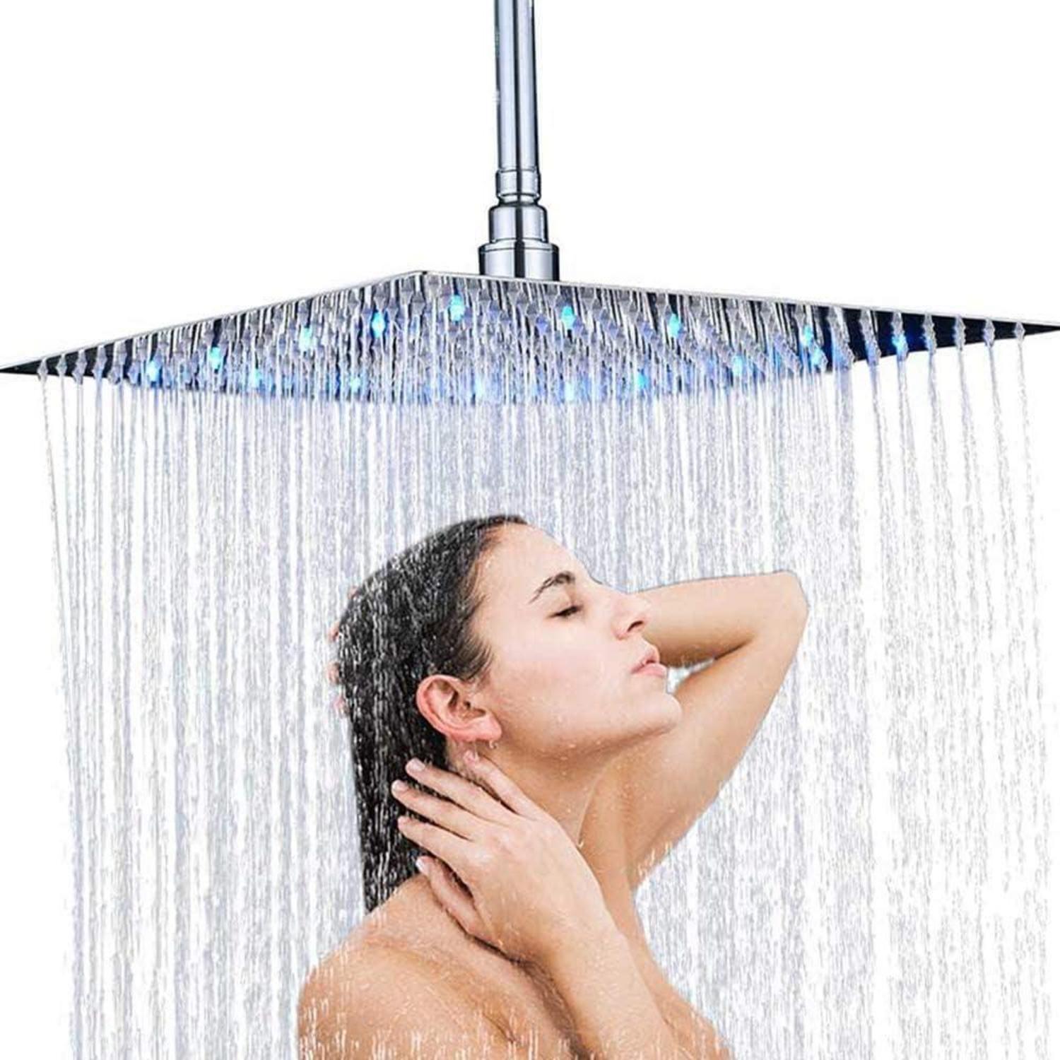 Duschkopf Regendusche 30x30cm Eckig Mit Led, Wassersparend, Edelstahl Chrom