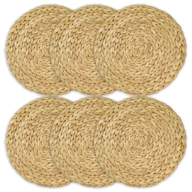 HMF 37230-S6 Tischset Rund Geflochten aus Wasserhyazinthe Platzset Abwaschbar 6er Set 30 cm