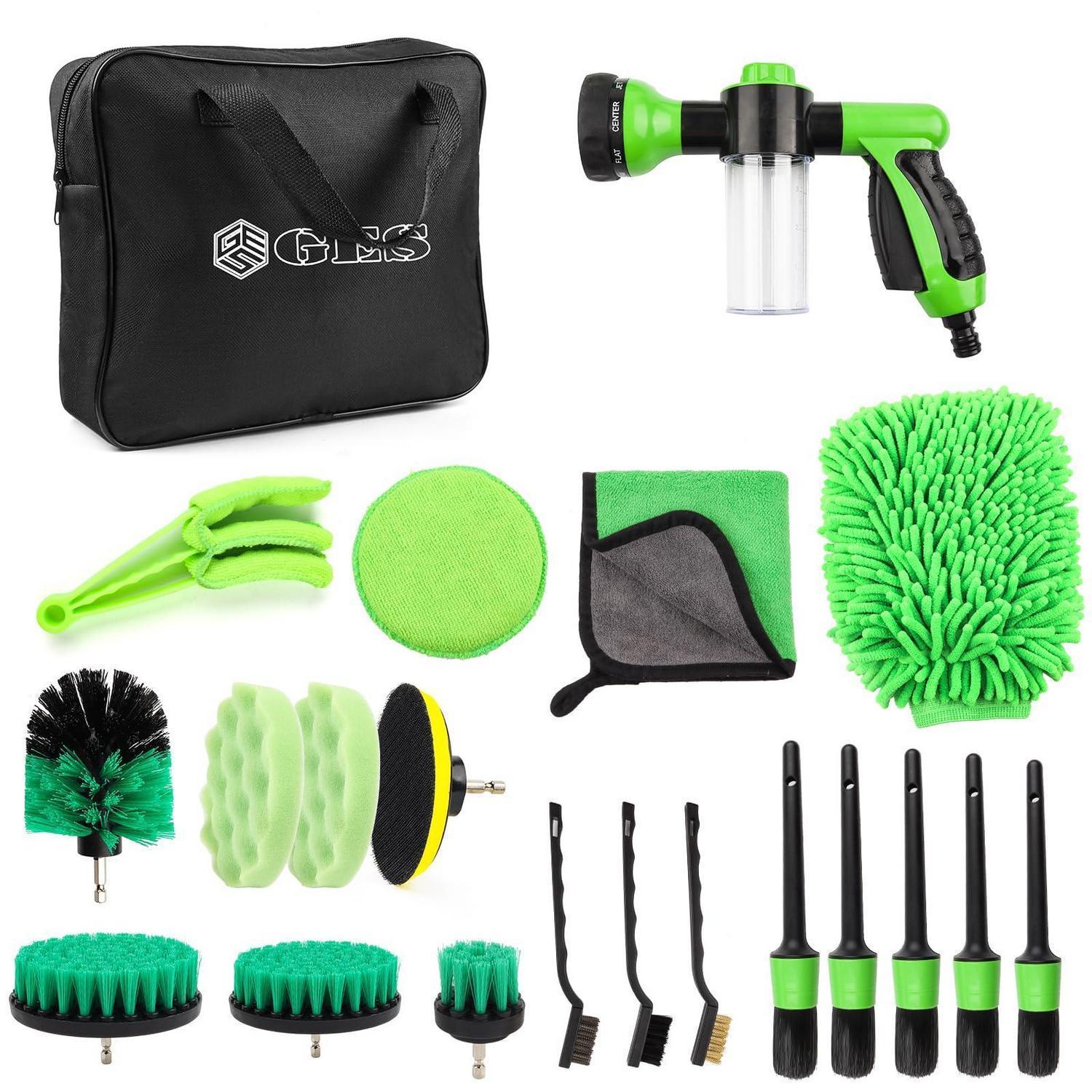Autowasch-set 21-teilig Mit Schaumsprüher, Bohrerbürsten Und Detailpinseln