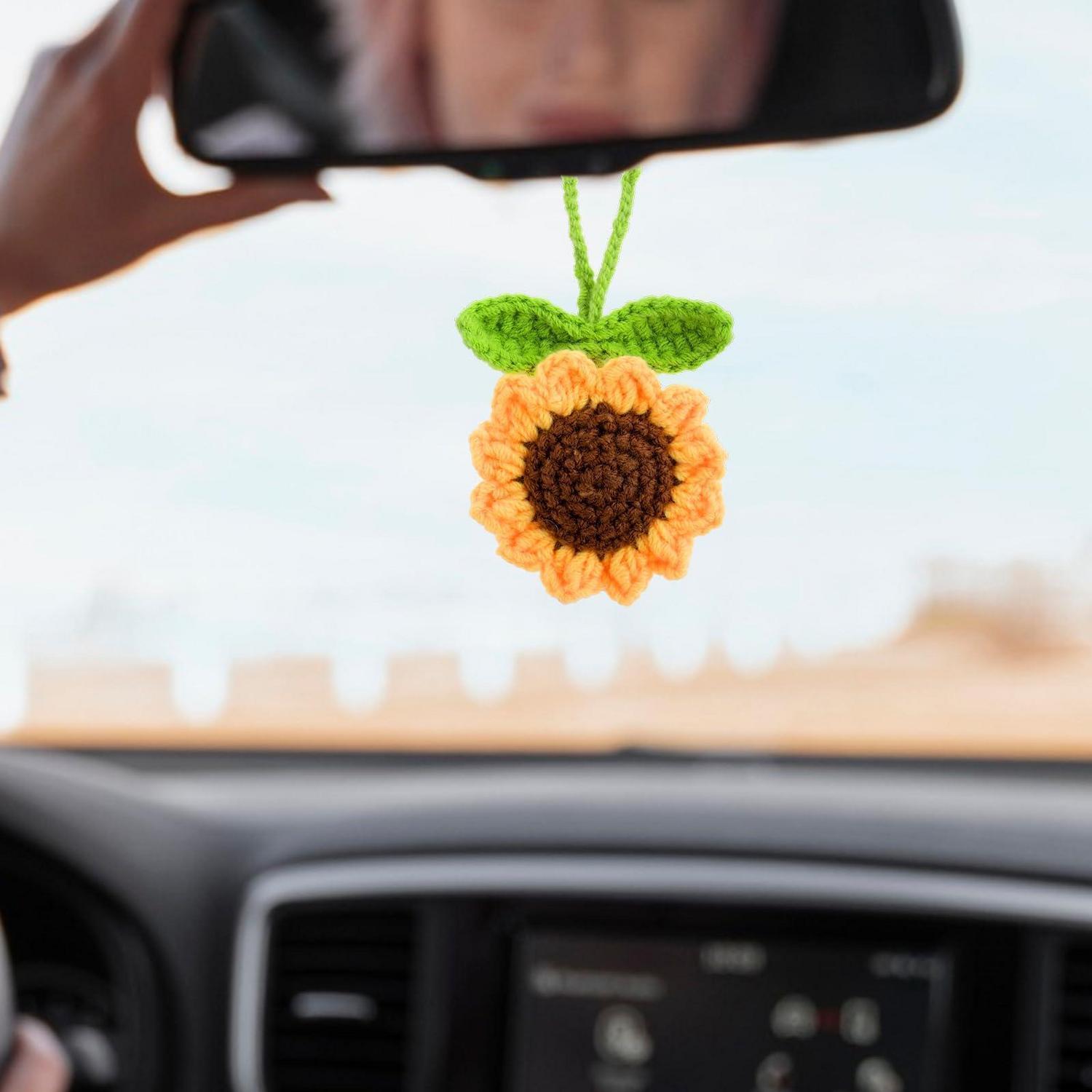 Gehäkelter Sonnenblumen Anhänger Für Auto Rückspiegel, Handgemacht, Baumwolle