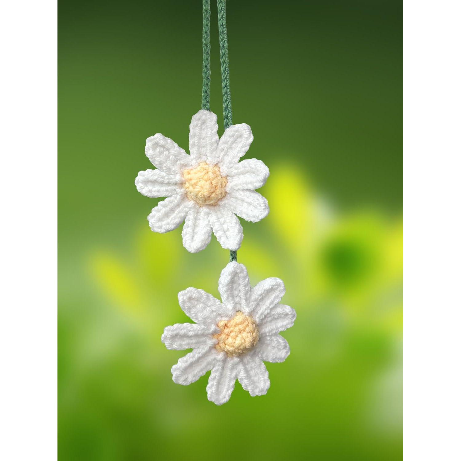 Häkel-gänseblümchen Anhänger Für Auto & Zuhause, Weiß/opulenter Garten