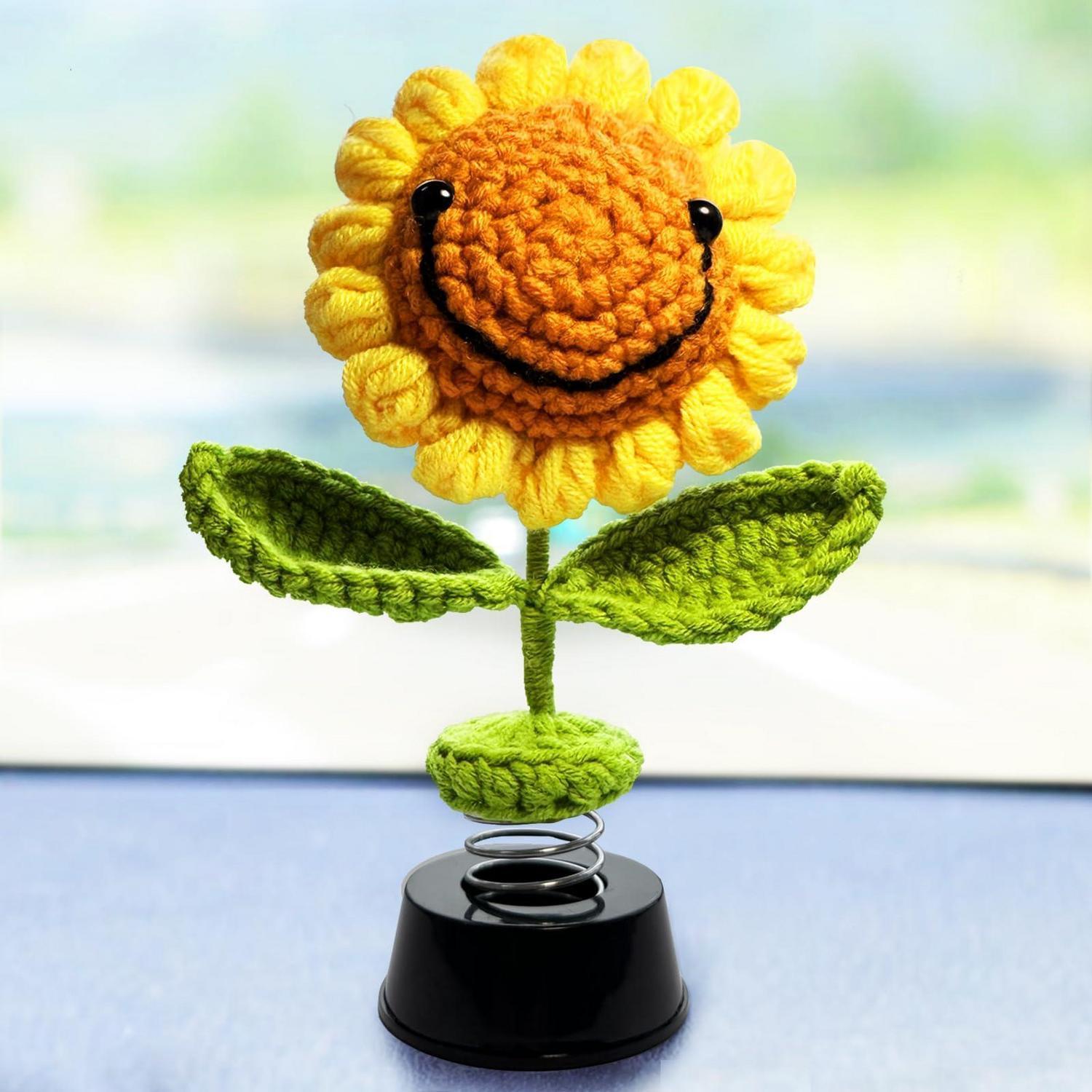 Häkel-sonnenblume Mit Wackelmechanismus Für Auto, Büro & Zuhause