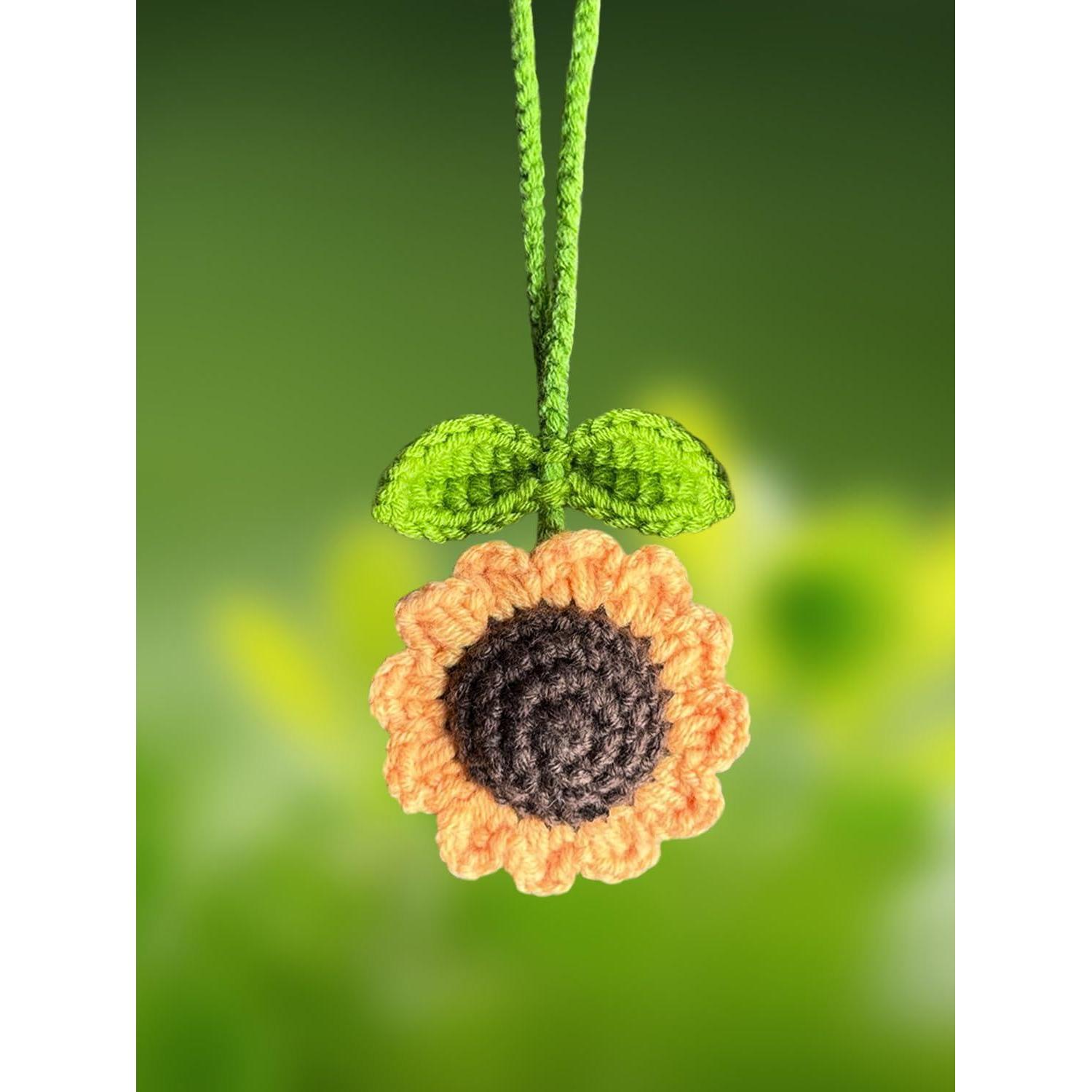 Gestrickter Sonnenblumen Anhänger Für Auto & Zuhause, Handgehäkelt