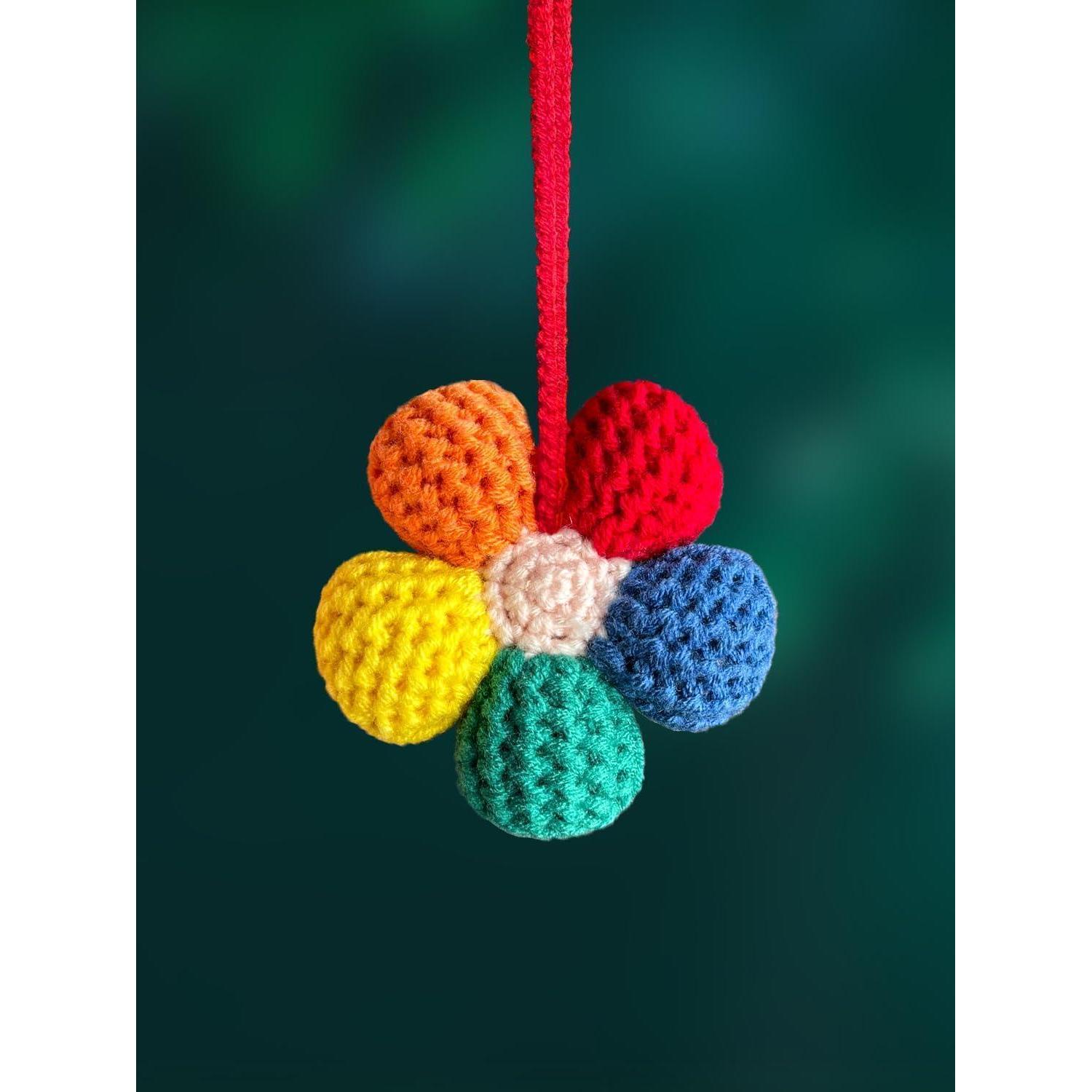 Häkelanhänger Regenbogenblume, Auto Deko, Geschenk Für Mädchen & Frauen