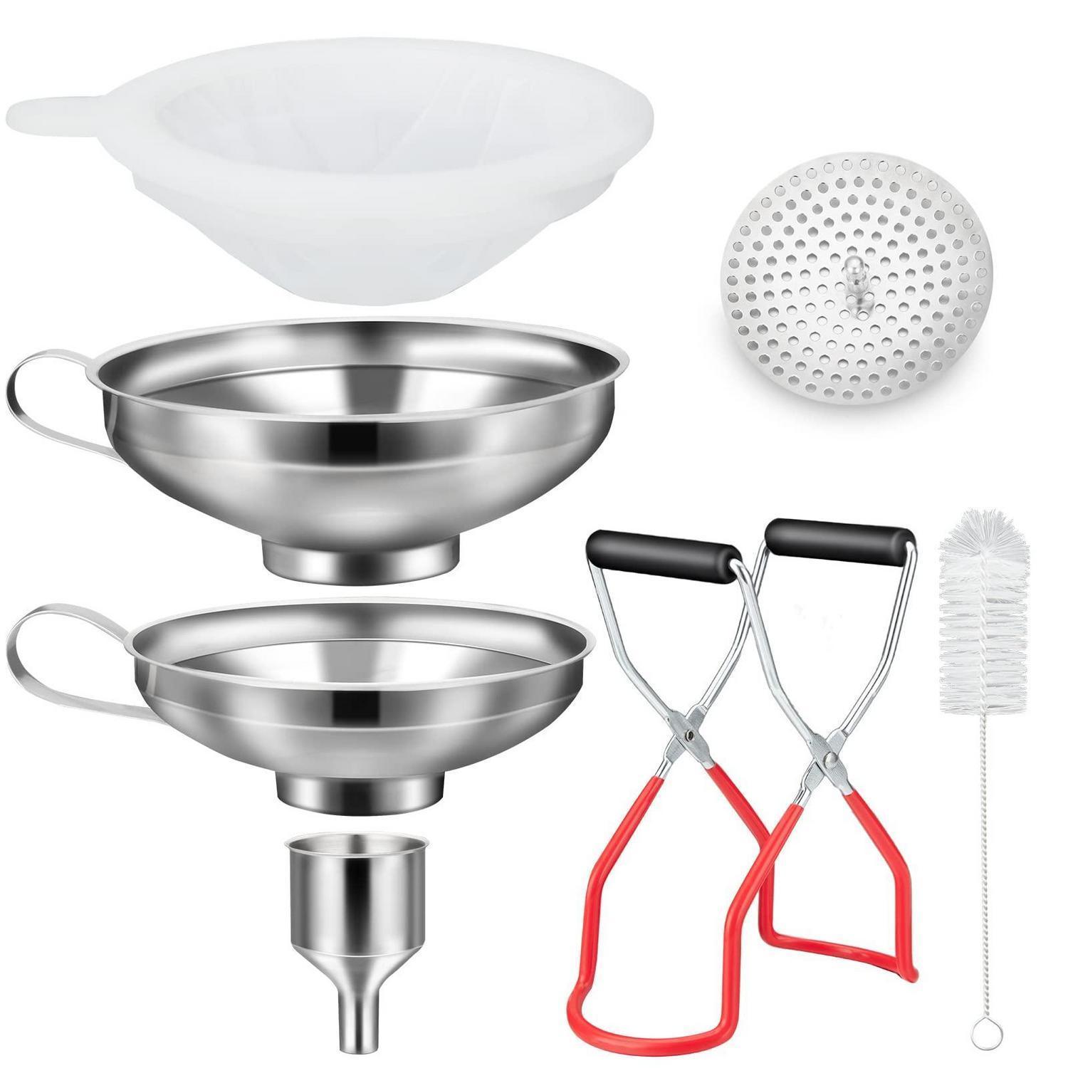Edelstahl Trichterset 7-teilig Mit Einmachgläser Heber & Filter Für Marmelade, Öl, Gewürze