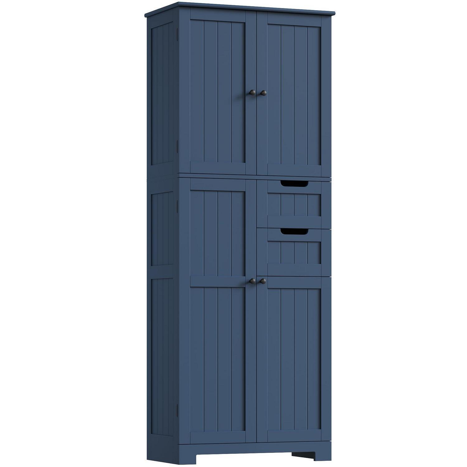 Badezimmerschrank Hoch Mit 4 Türen, 2 Schubladen, Dunkelblau