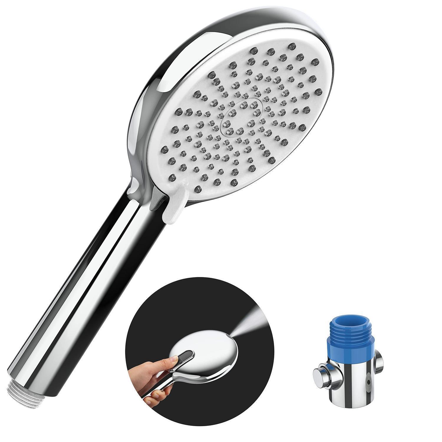Duschkopf Mit Wasserstop, 4 Strahlarten, Hochdruck, Wassersparend, Chrom