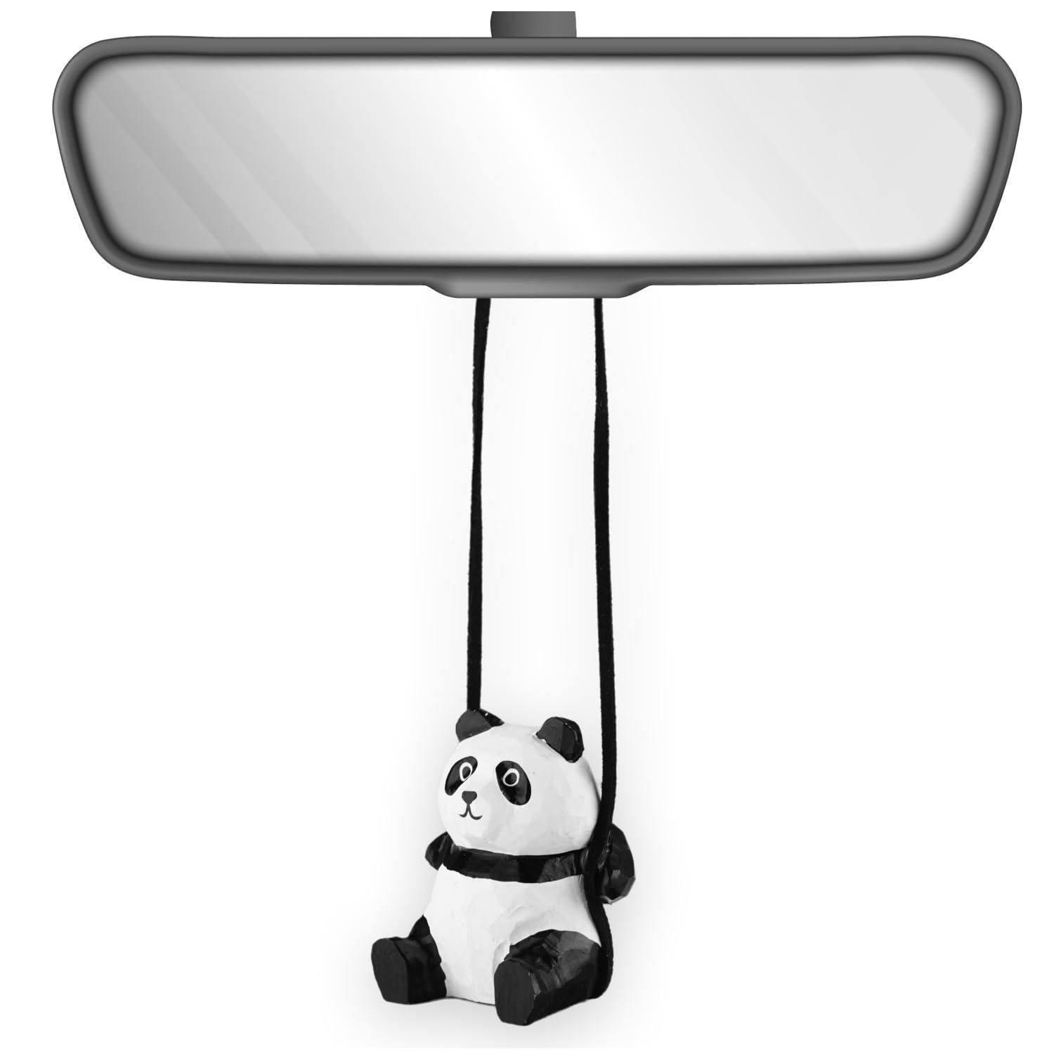 Schwingende Panda Autoanhänger, Handgeschnitzt, Holz, Dekoration Für Rückspiegel