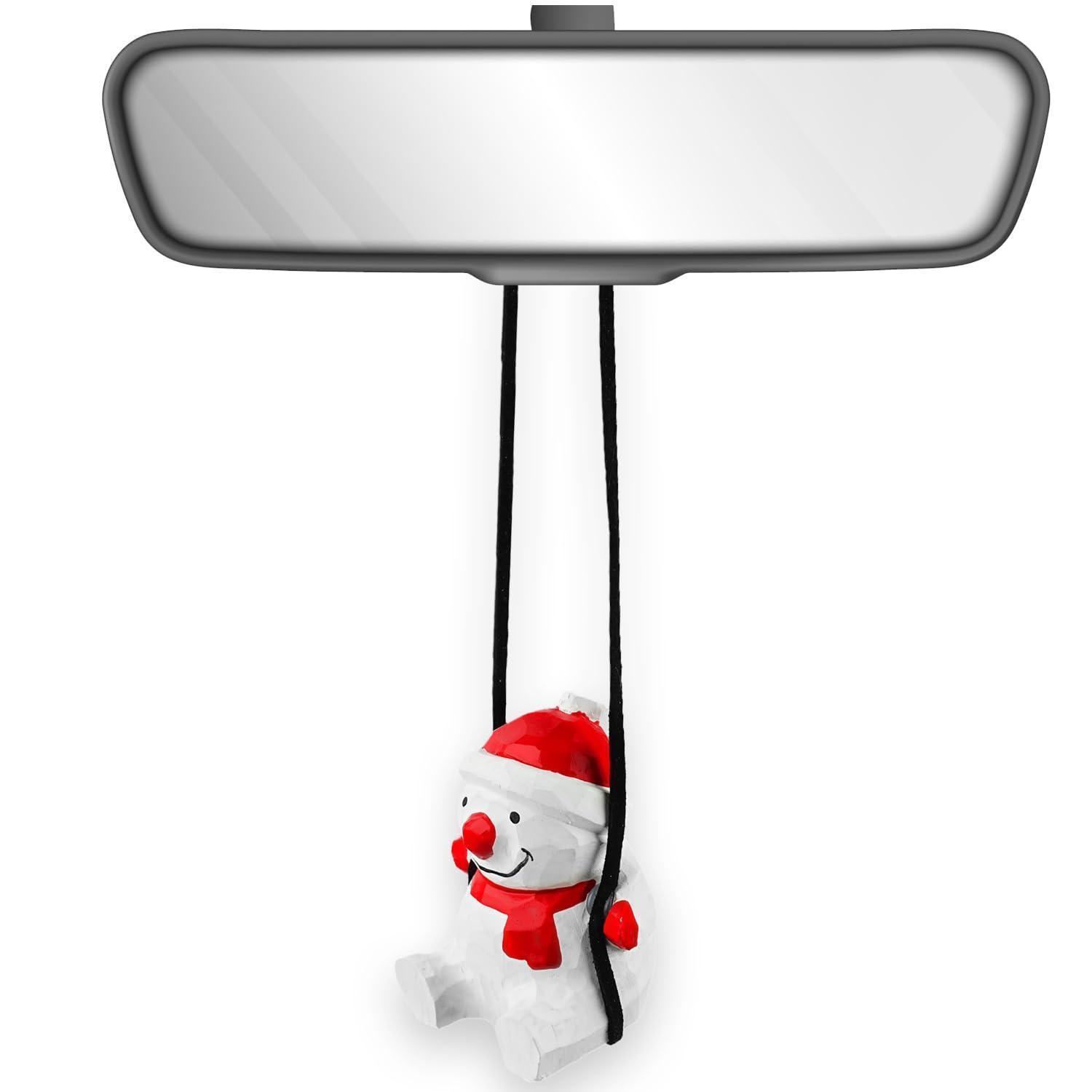 Handgeschnitztes Holz Schneemann Auto Hängeornament Mit Schaukel