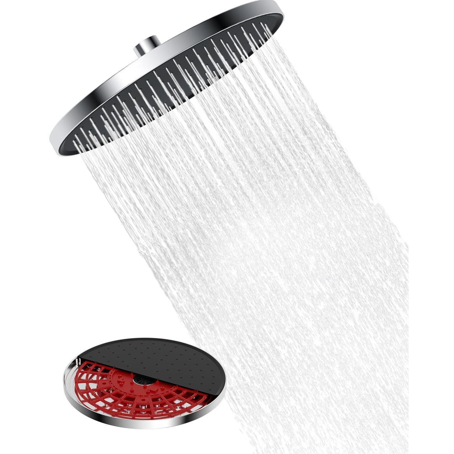 Regendusche 10 Zoll Rund, Selbstreinigend, 360° Verstellbar, Chrom/schwarz
