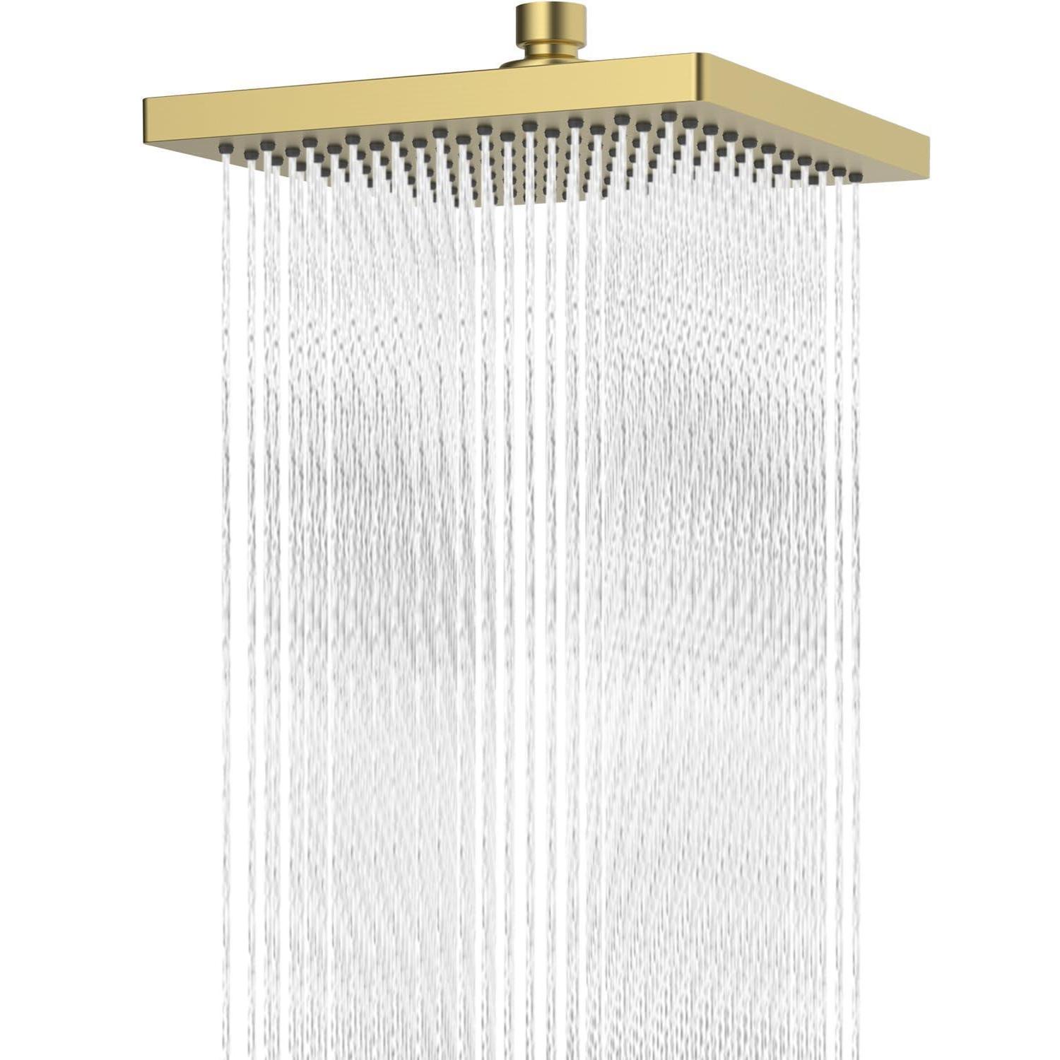 Regenbrause Duschkopf Eckig 20cm Edelstahl Gebürstetes Gold Schwenkbar