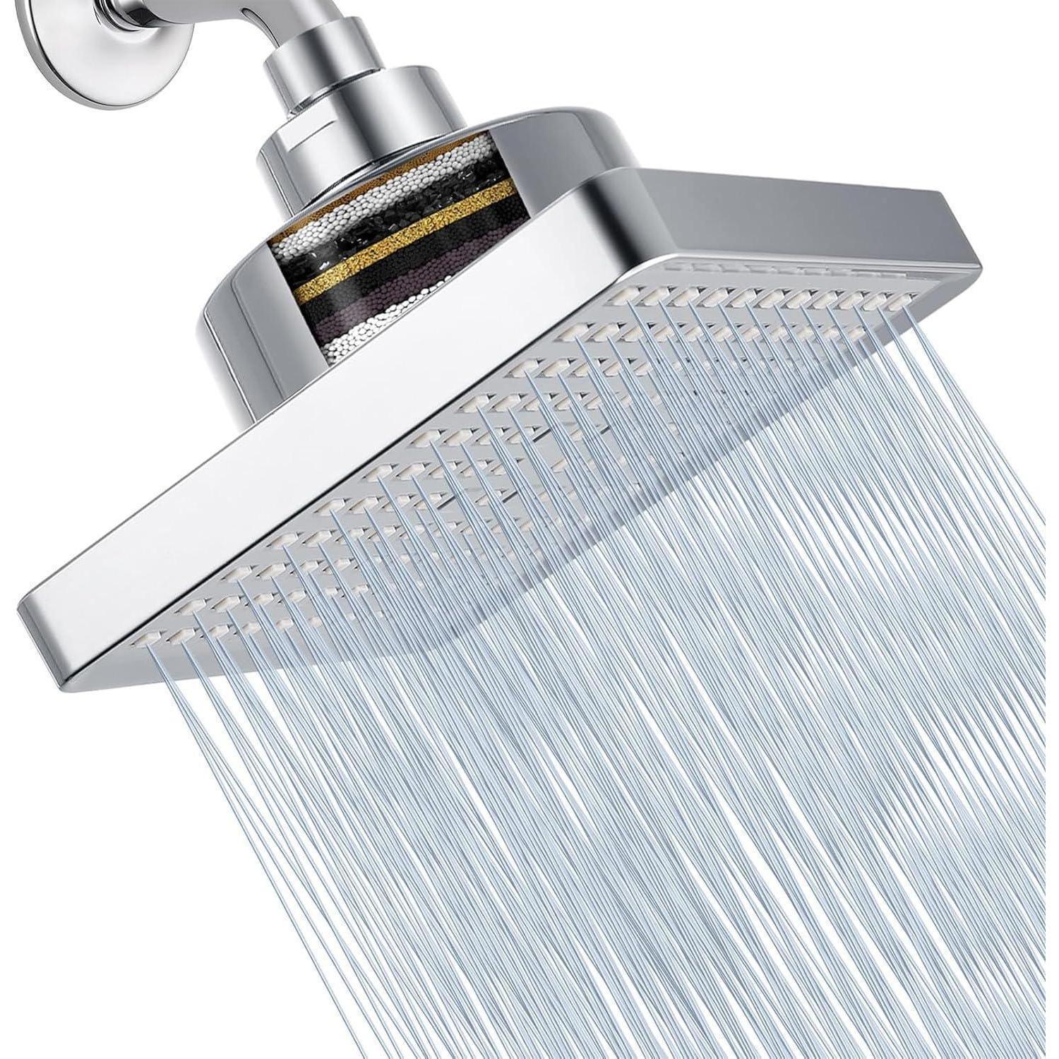 Kopfbrause Hochdruck Mit Filter, 6 Zoll Regendusche, Chrom, Wassersparend
