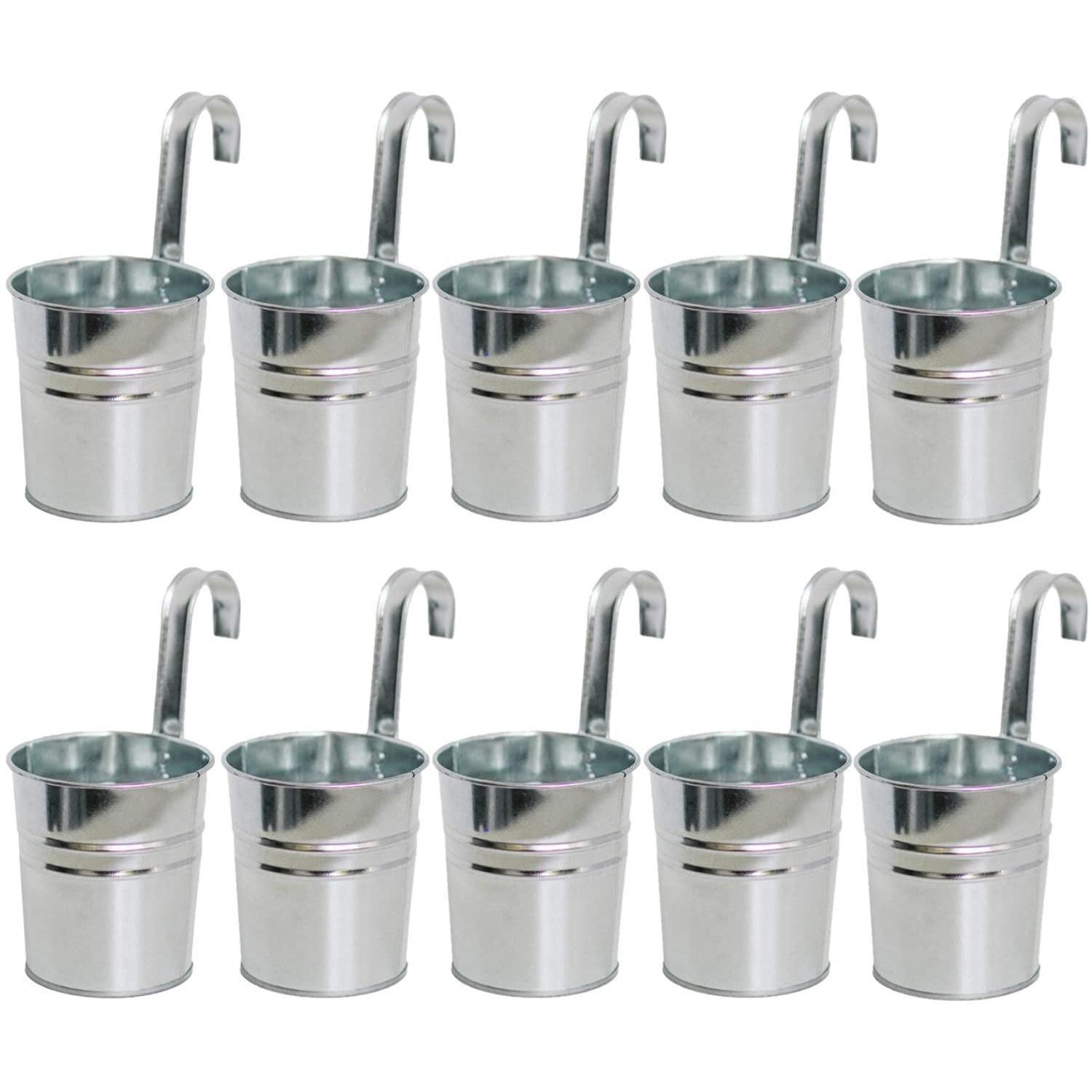 10x Hängende Blumentöpfe Metall 10cm Mit Abnehmbarem Haken Silber